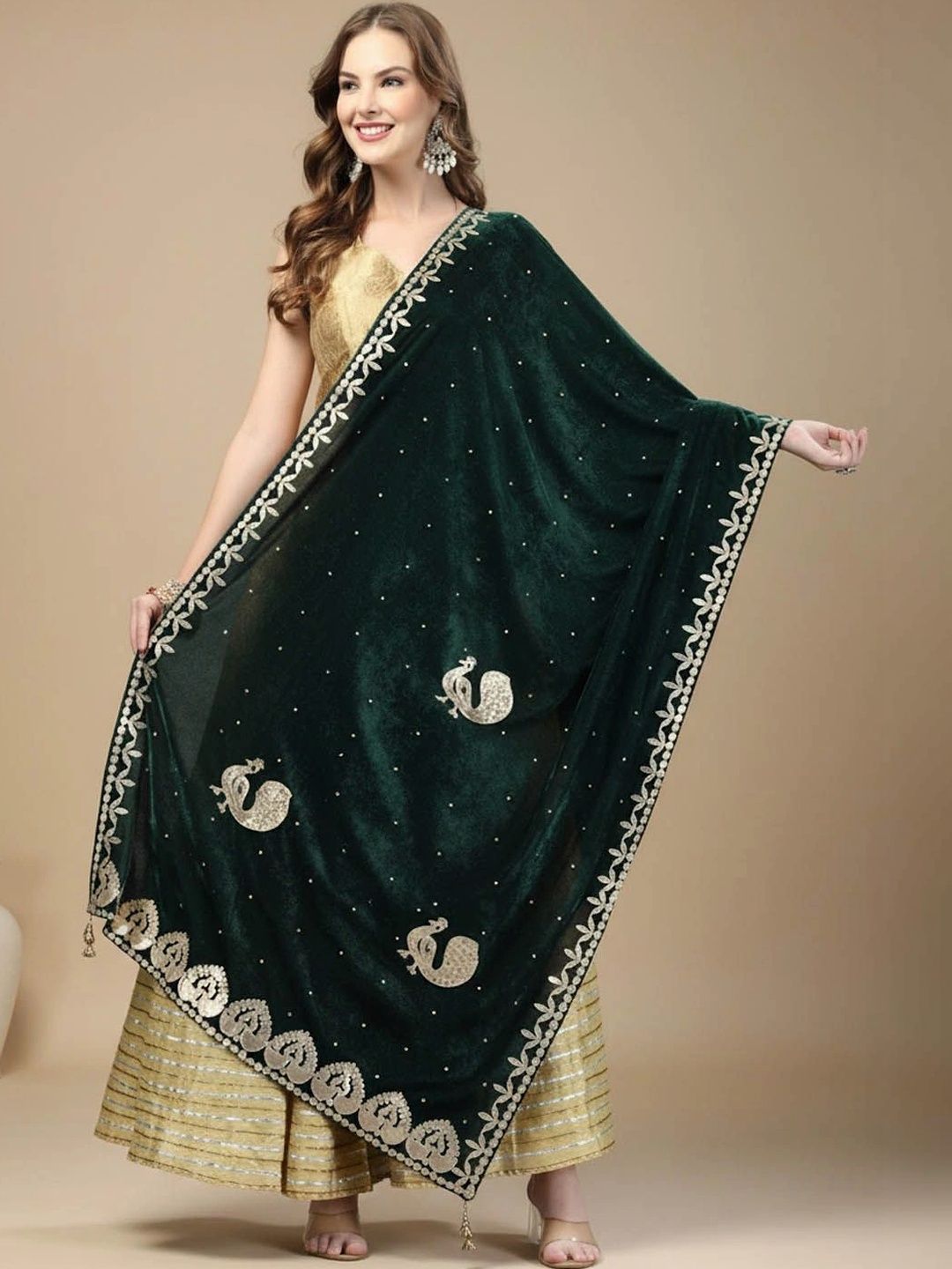 KALINI Ethnic Motifs Embroidered Velvet Dupatta with Zari-picture-27