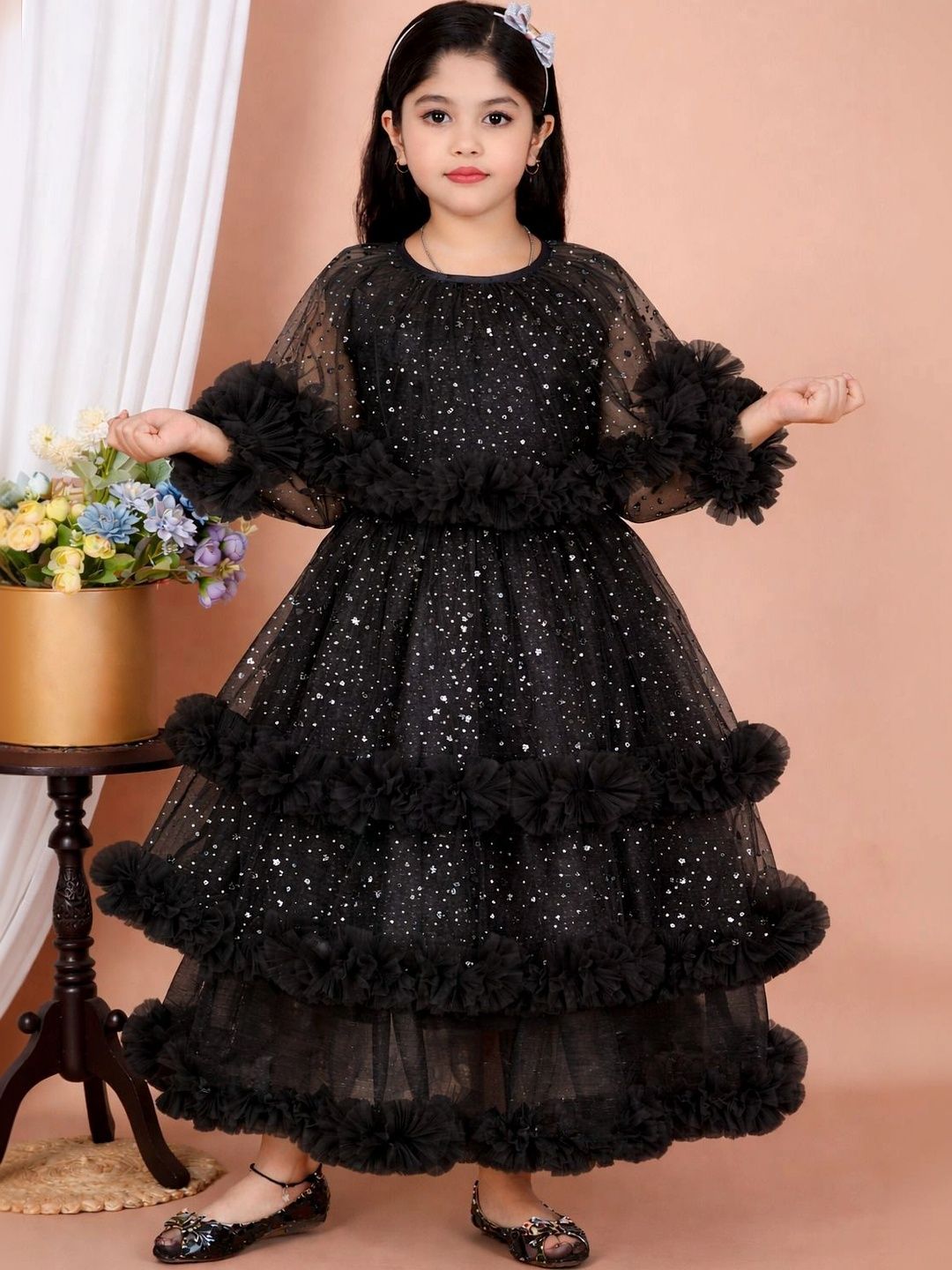 ITC FASHION Embellished Ruffled Net A-Line Maxi Dress-picture-36