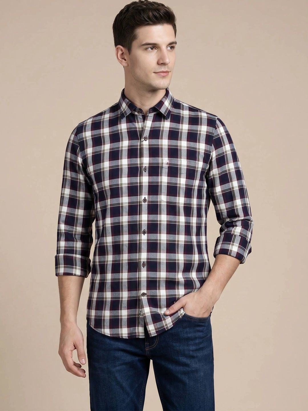 Turtle Men Relaxed Slim Fit Tartan Checks Checked Casual Shirt-picture-43