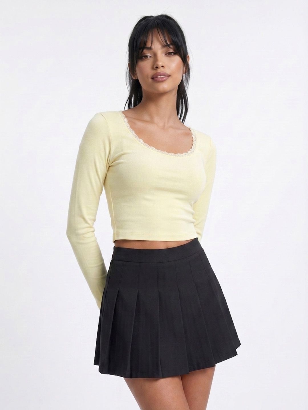glitchez Lace Detail Bodycon Crop Top-picture-40