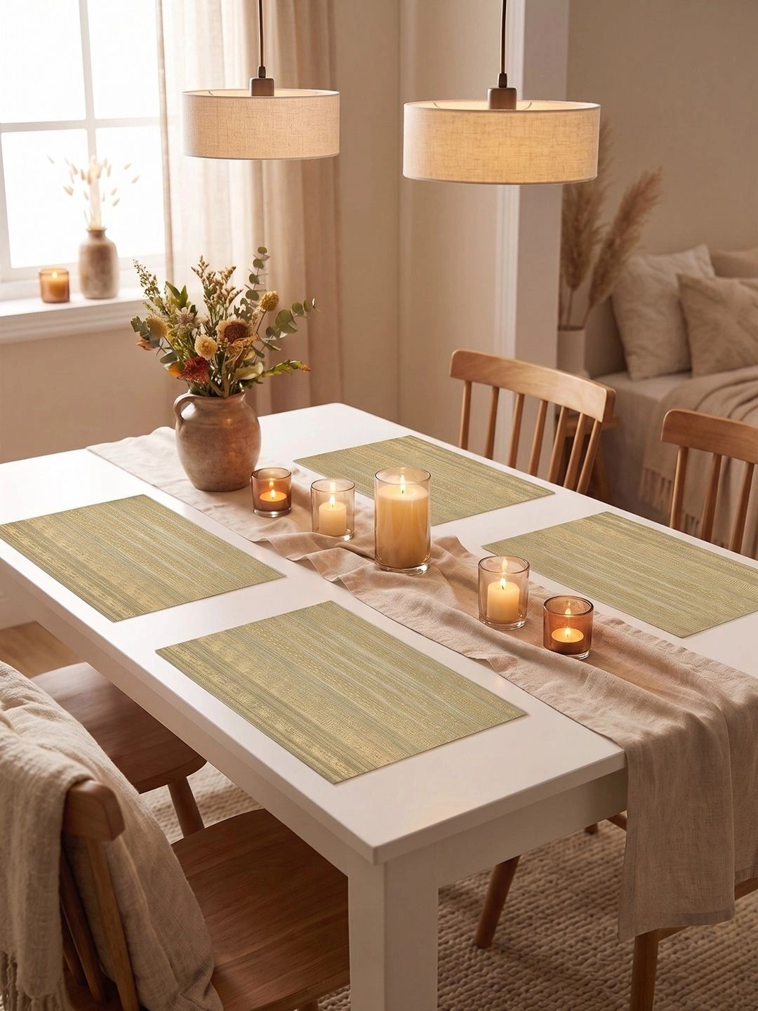 Myntra Elegant Homes 4-Pcs Beige Rectangle Table Placemats-picture-19