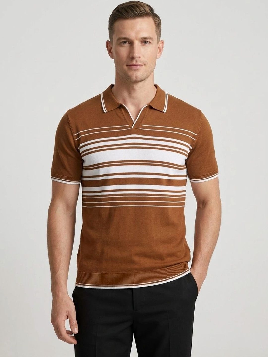 R.Code by The Roadster Life Co. Men Striped Polo Collar T-shirt-picture-38