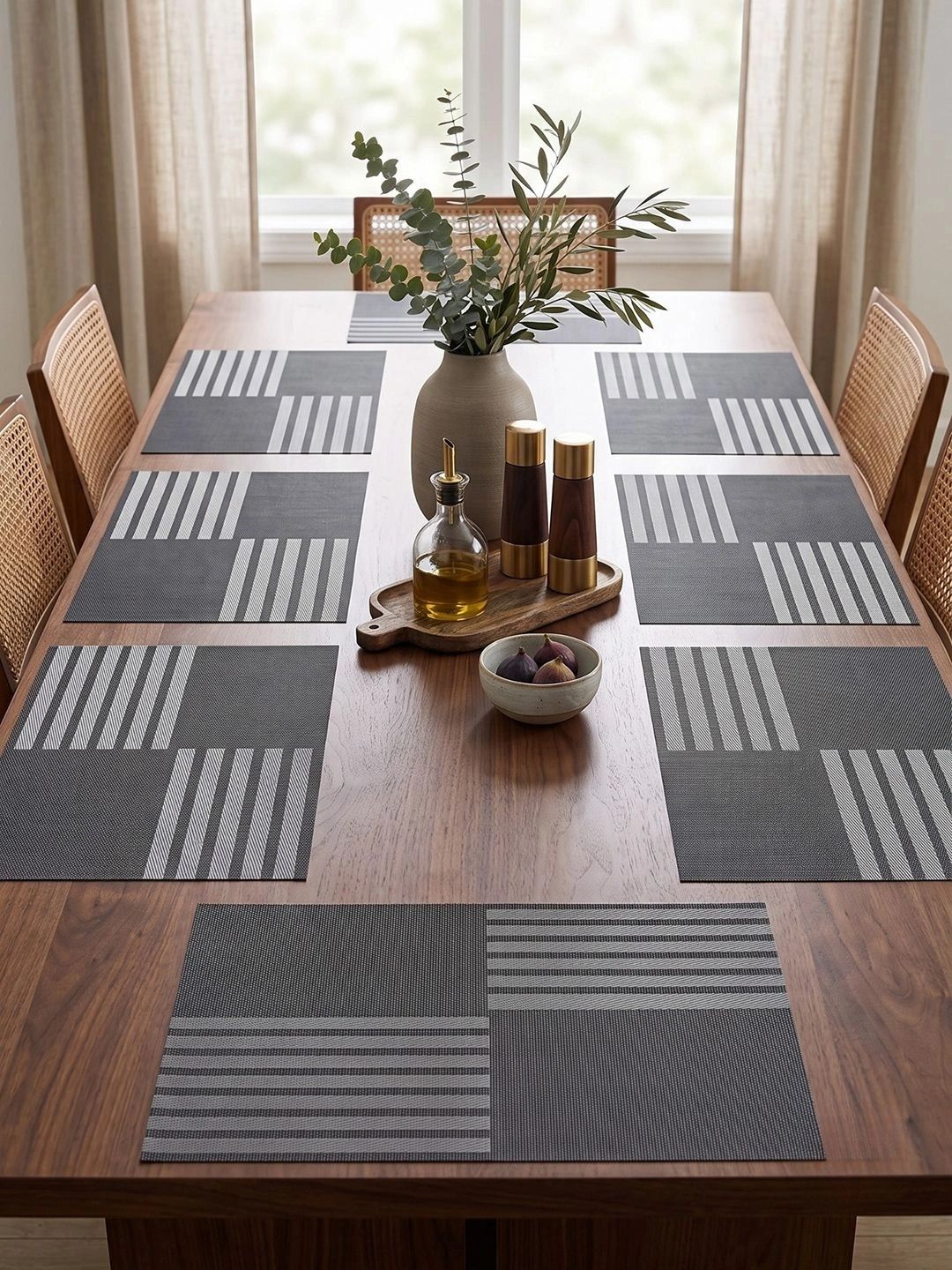 Myntra Elegant Homes 8-Pcs Grey Striped Rectangle Table Placemats-picture-13