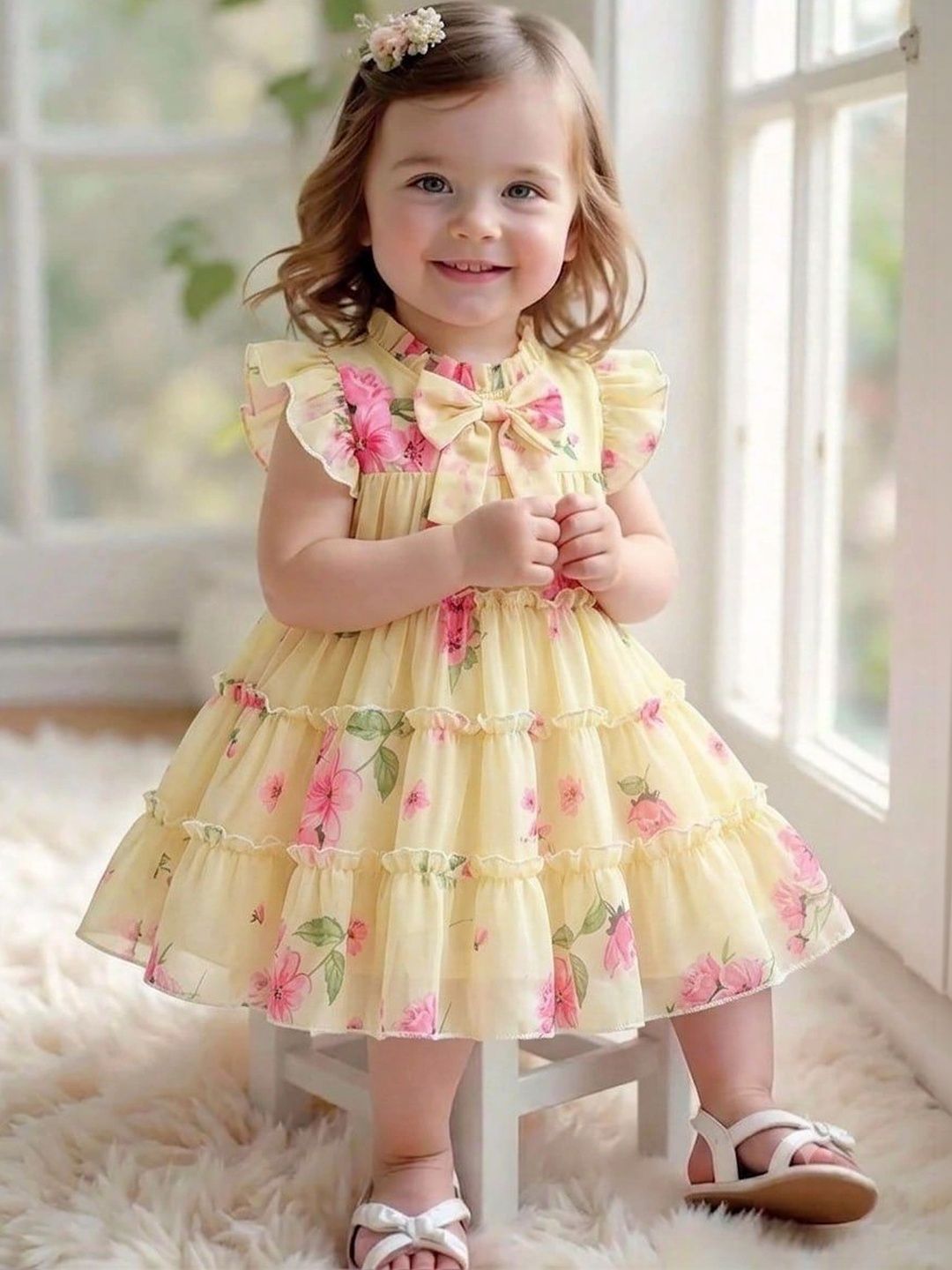 YK Floral Print Flutter Sleeve Ruffled A-Line Dress-picture-14