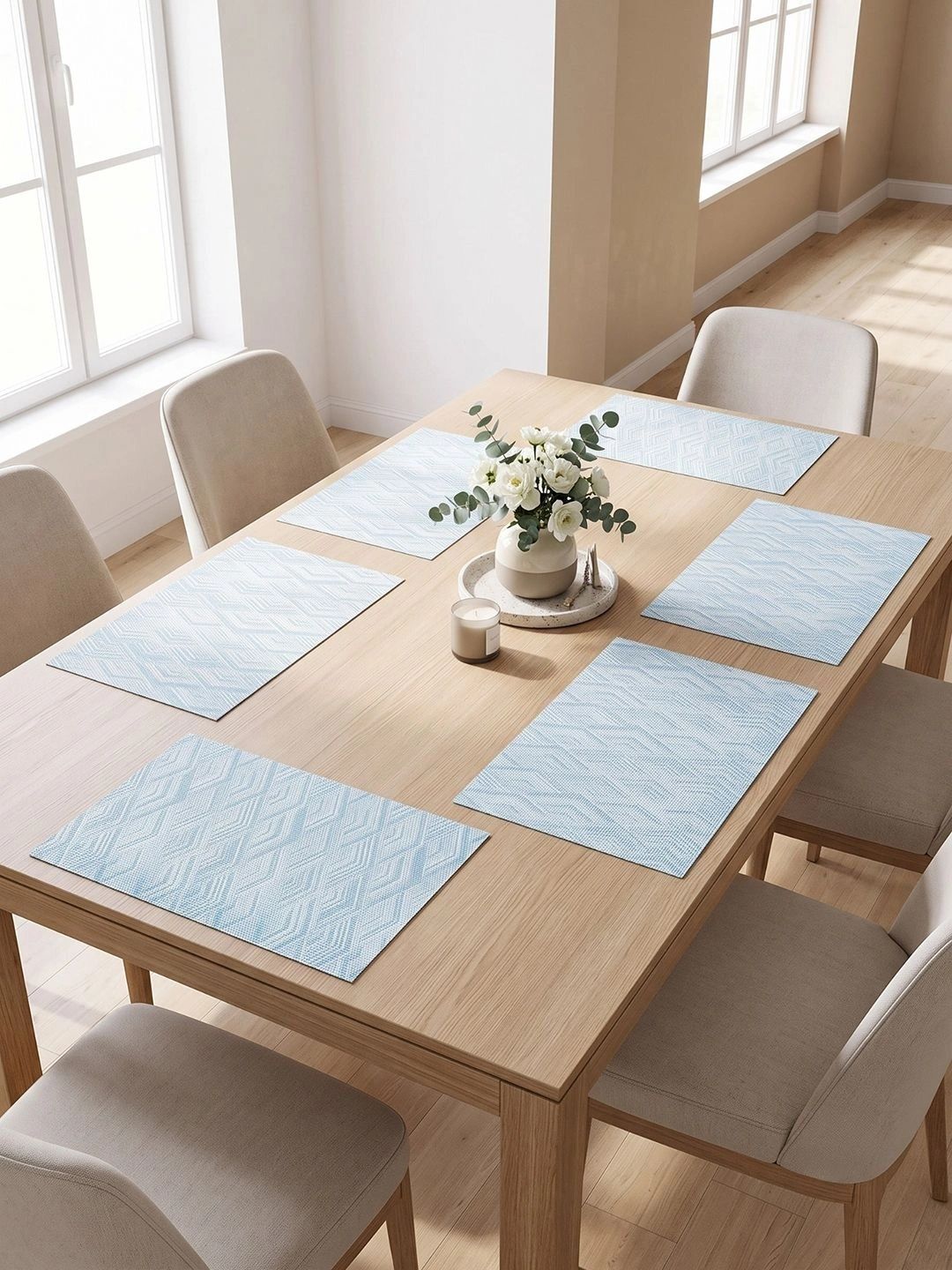 Myntra Elegant Homes 8-Pcs Blue Printed Rectangle Table Placemats-picture-39