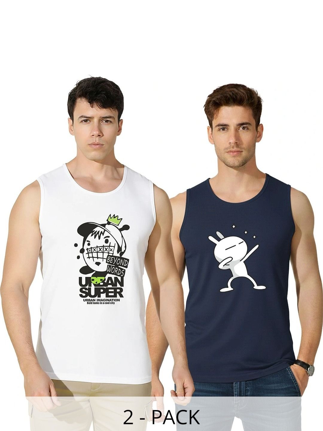 CRYPTIC Pack of 2 Printed Cotton Gym Vest-picture-26
