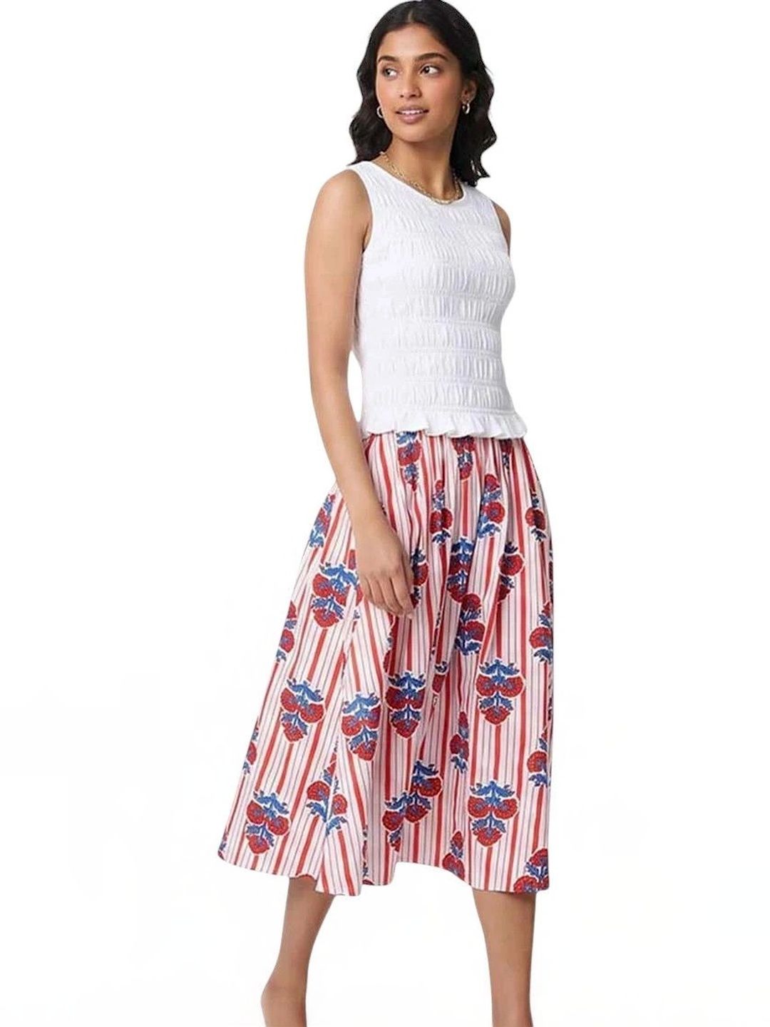 J.Crew Women Cotton Floral Midi A-Line Skirt-picture-42