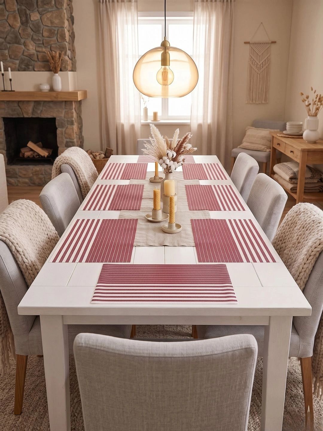 Myntra Elegant Homes 8-Pcs Maroon Striped Rectangle Table Placemats-picture-12