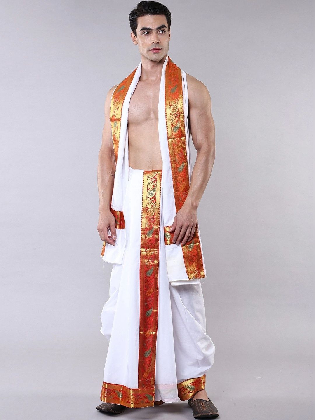 Exotic India Men Embroidered Cotton Dhoti Dhotis-picture-25