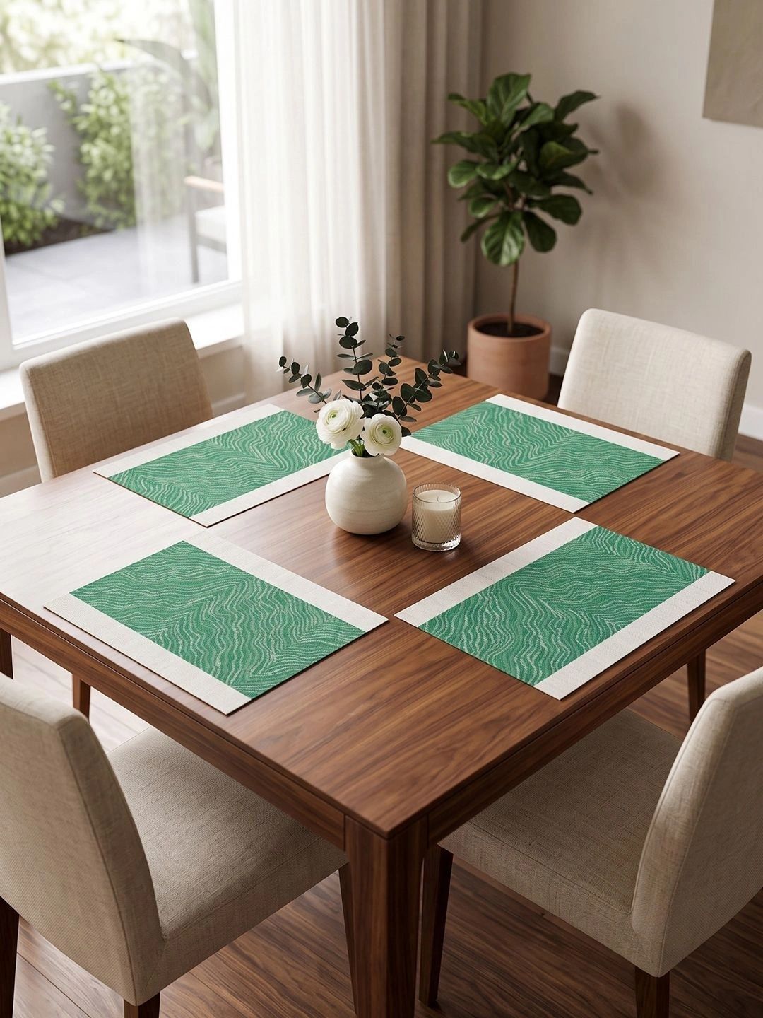 Myntra Elegant Homes 4-Pcs Green Printed Rectangle Table Placemats-picture-36