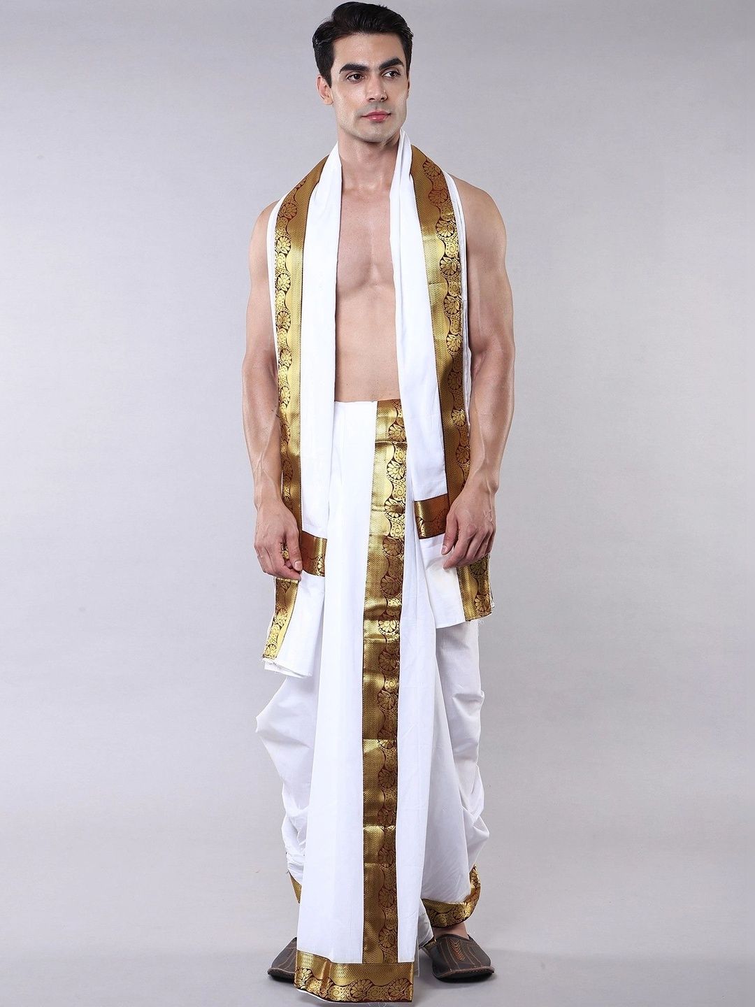 Exotic India Men Embroidered Cotton Dhoti Dhotis-picture-24