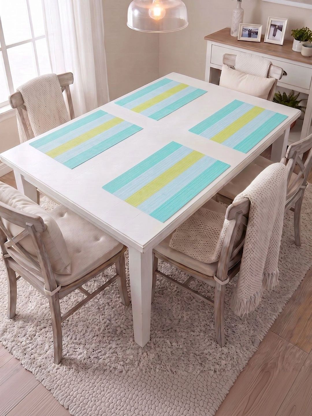 Myntra Elegant Homes 4-Pcs Fluorescent Green Striped Rectangle Table Placemats-picture-21