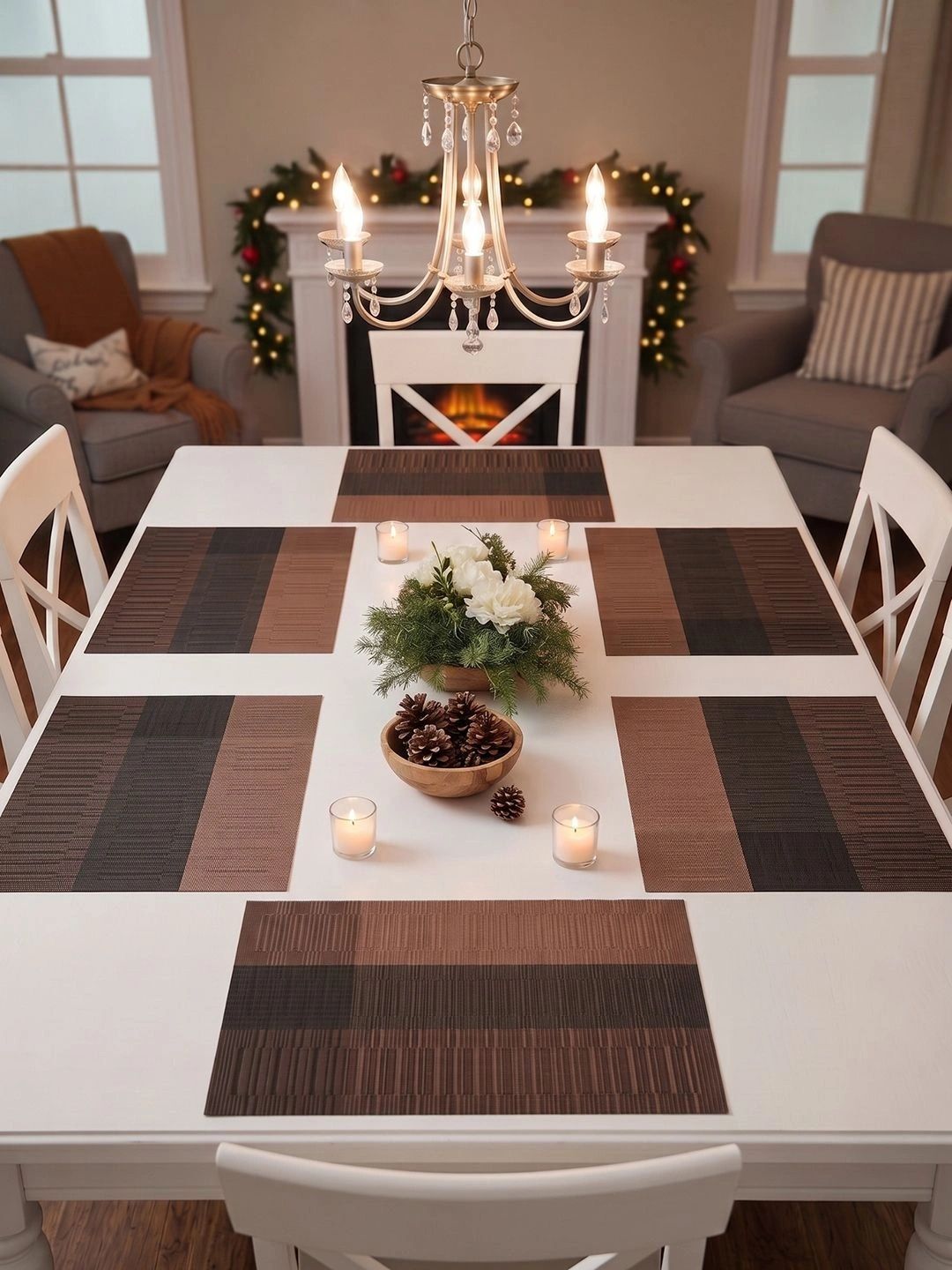 Myntra Elegant Homes 8-Pcs Brown Striped Rectangle Table Placemats-picture-13