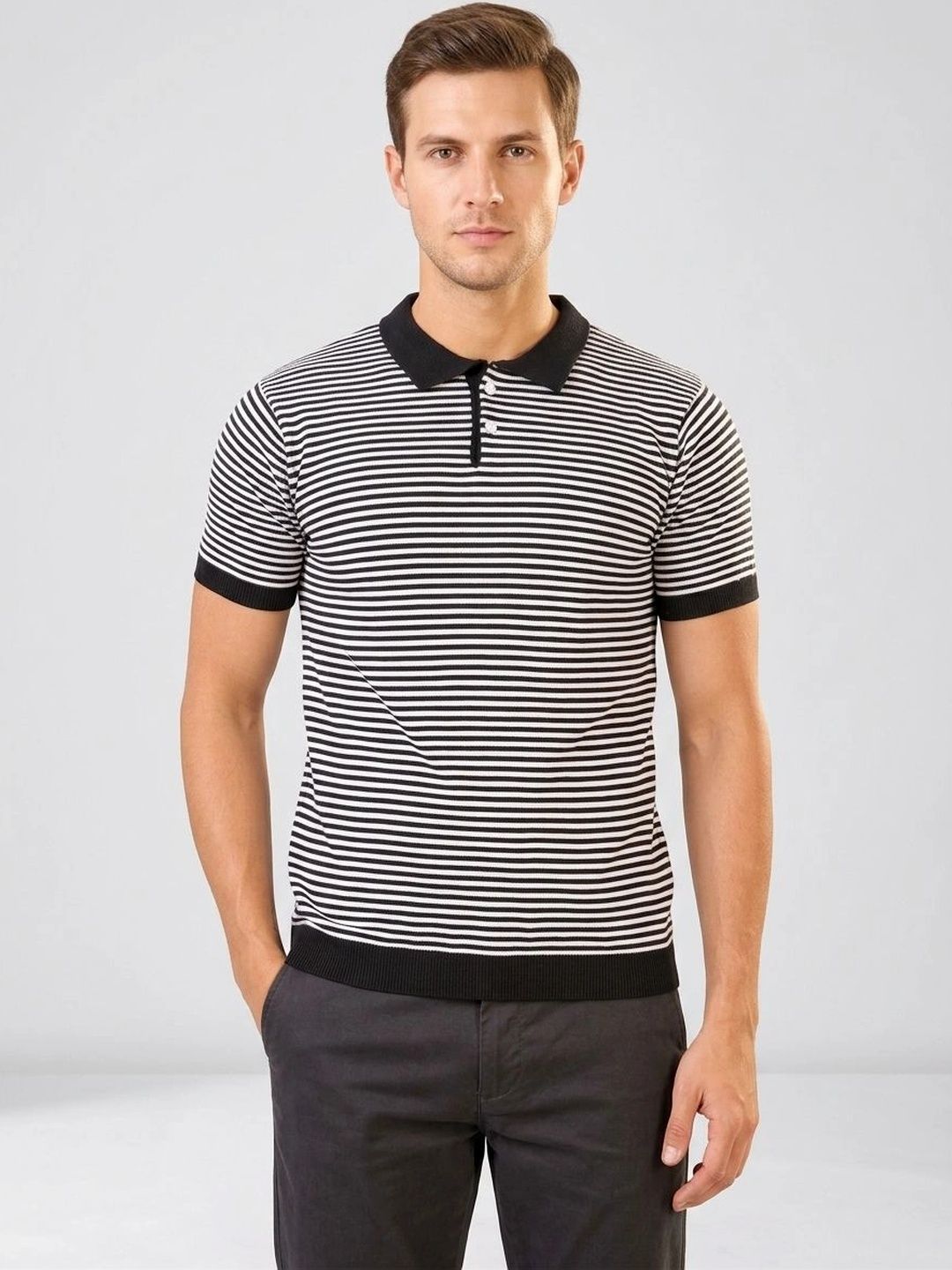 R.Code by The Roadster Life Co. Men Striped Polo Collar T-shirt-picture-14