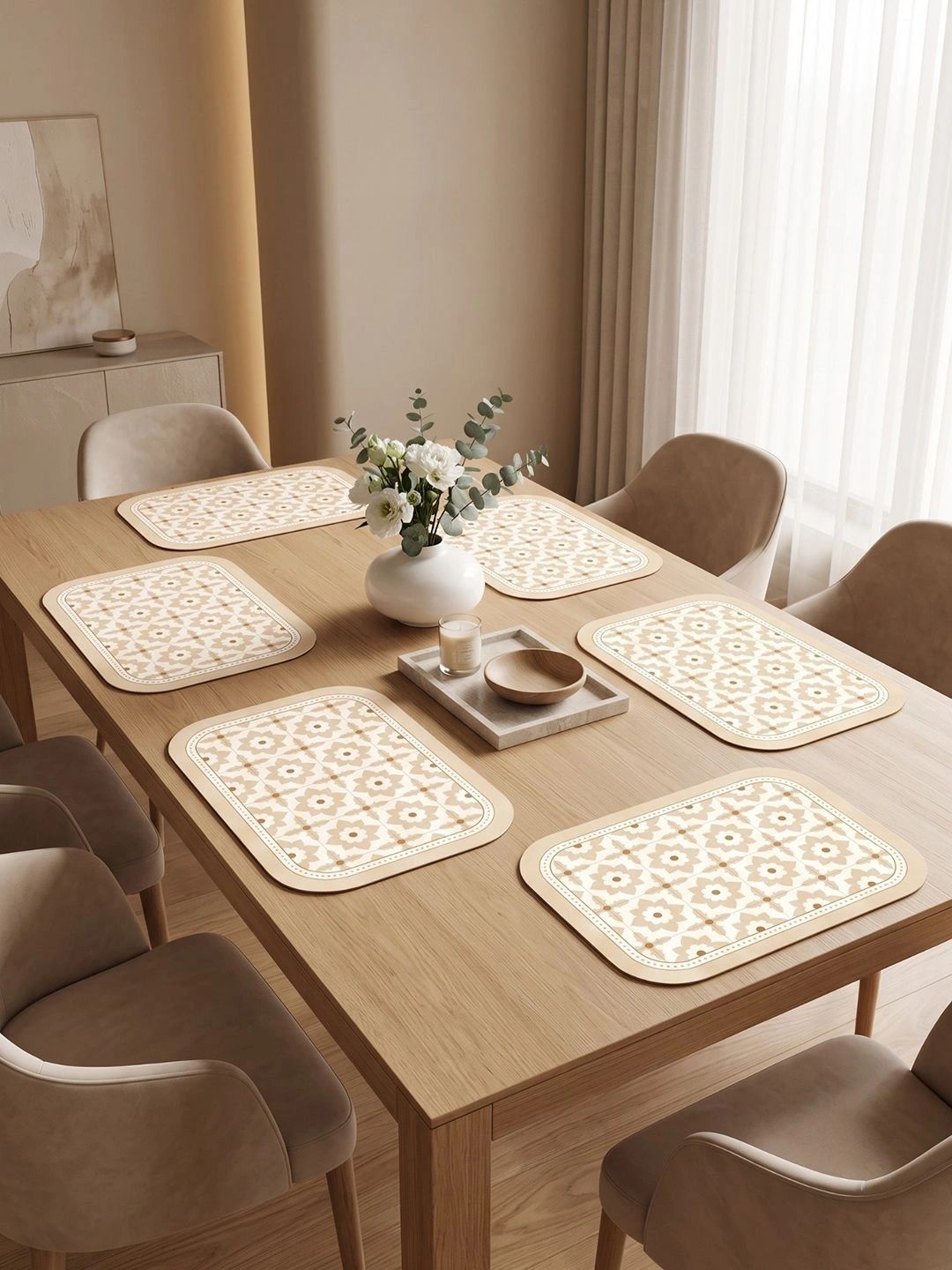 Myntra Elegant Homes 8-Pcs Beige Printed Rectangle Table Placemats-picture-58