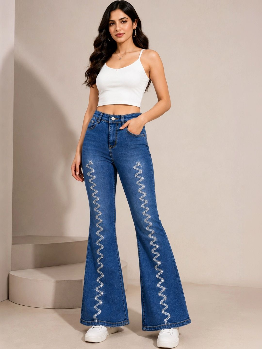 DS CREATIVE Women Bootilicious Bootcut High-Rise Light Fade Embellished Stretchable Jeans-picture-39