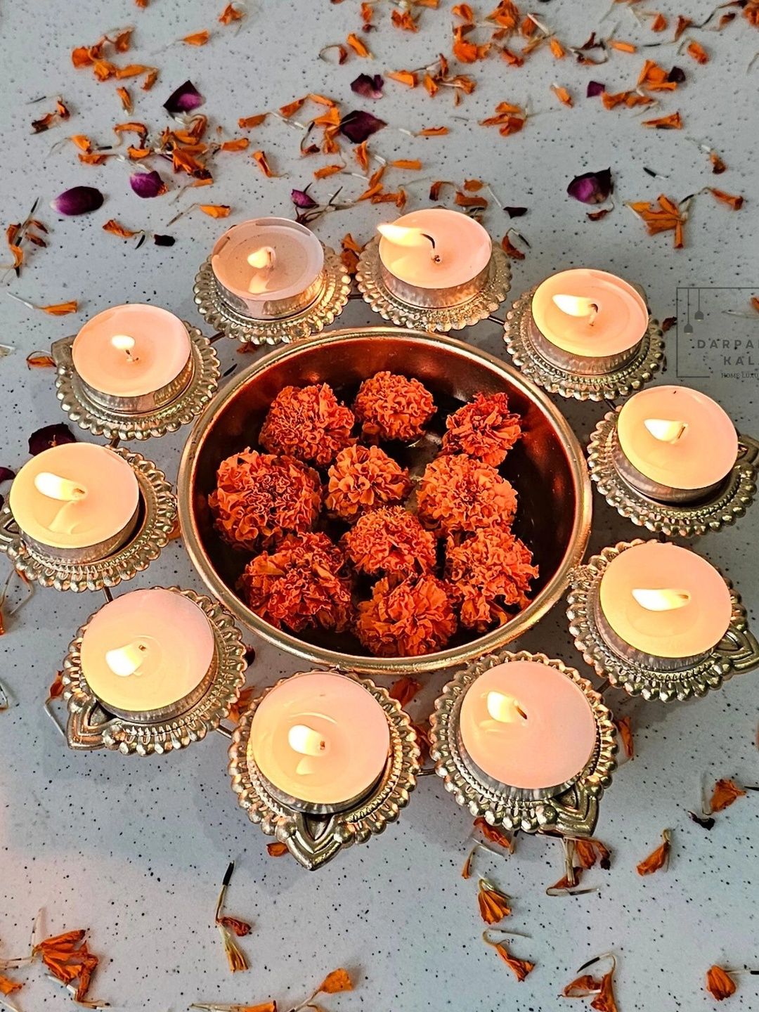 DARPAN KALA Set Of 11 Urli Decorative Bowl With Diyas-image-10