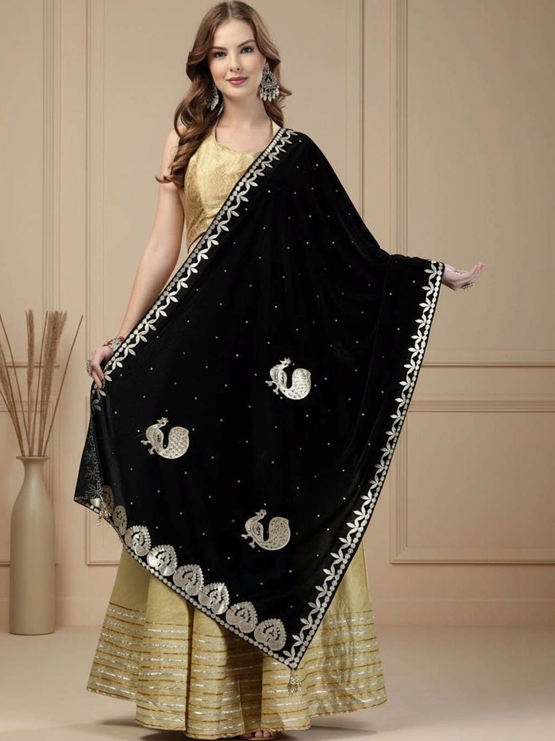 KALINI Ethnic Motifs Embroidered Velvet Dupatta with Zari-picture-38