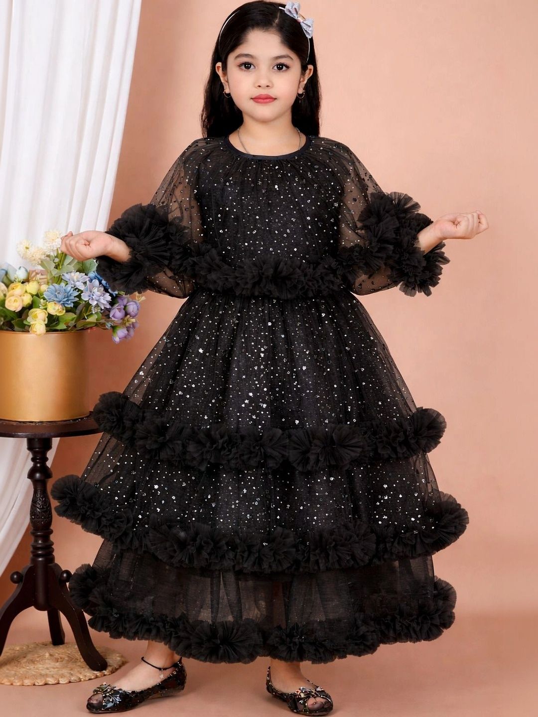 ITC FASHION Embellished Ruffled Net Maxi Dress-picture-52