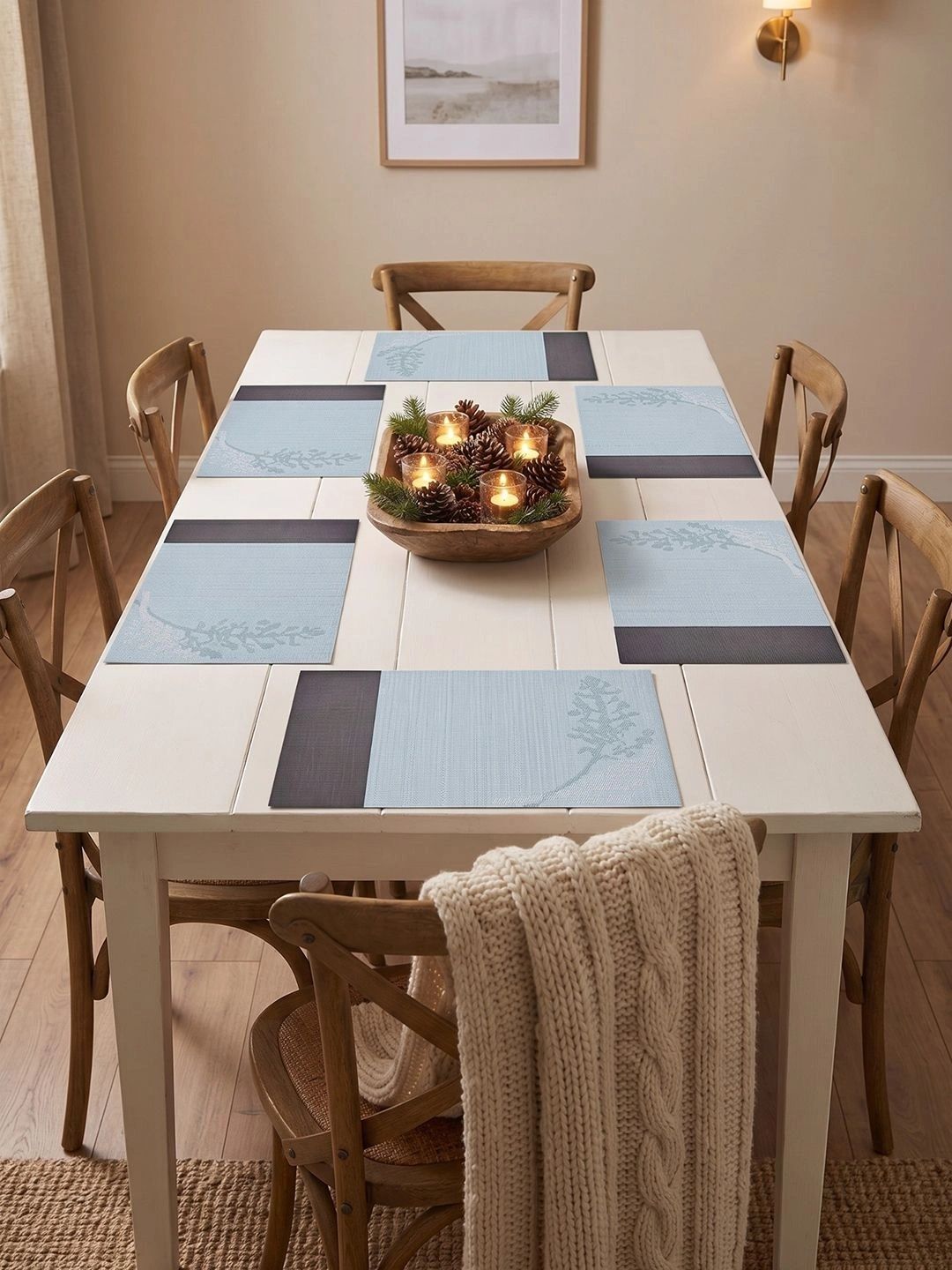 Myntra Elegant Homes 8-Pcs Blue Printed Rectangle Table Placemats-picture-30