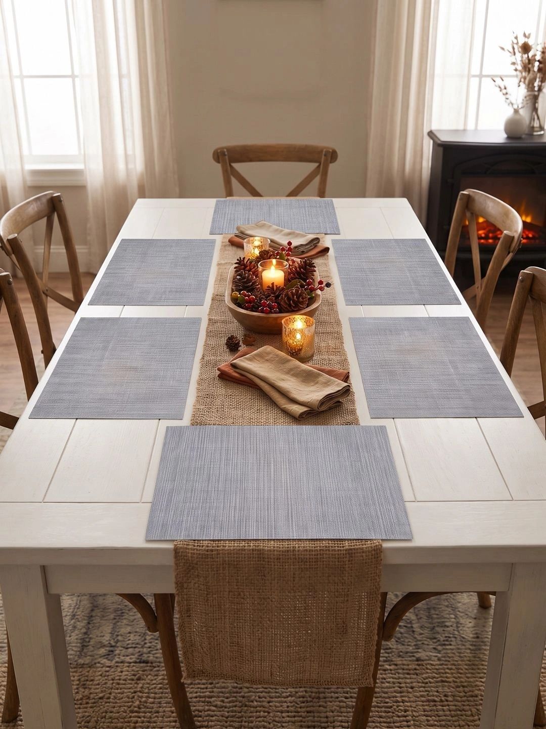 Myntra Elegant Homes 8-Pcs Grey Melange Printed Rectangle Table Placemats-picture-26