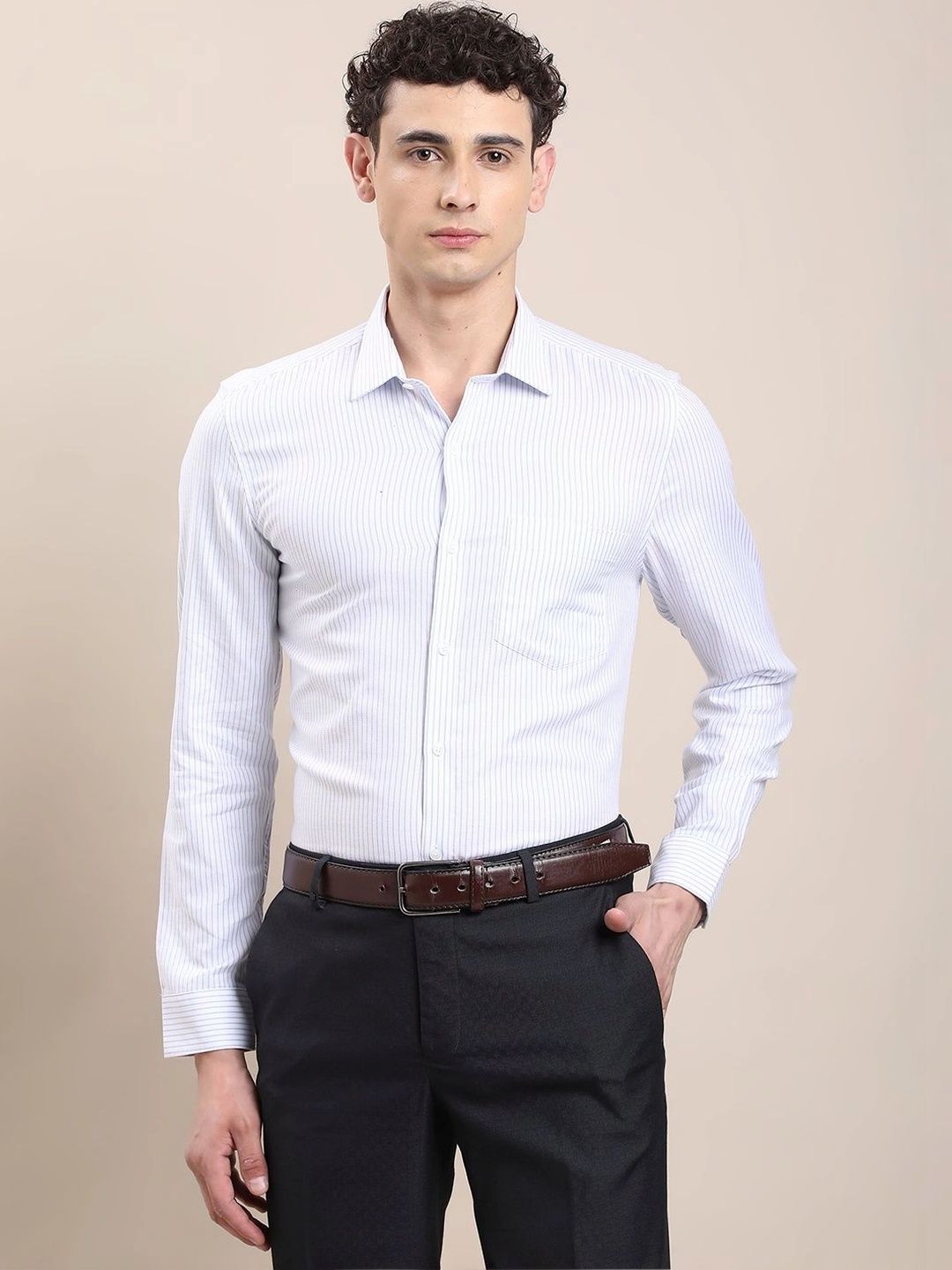 Turtle Men Standard Slim Fit Pinstripes Striped Formal Shirt-picture-49