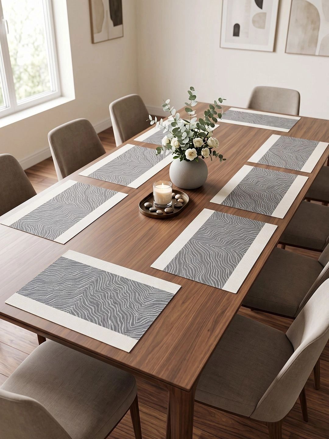 Myntra Elegant Homes 8-Pcs Grey Striped Rectangle Table Placemats-picture-17