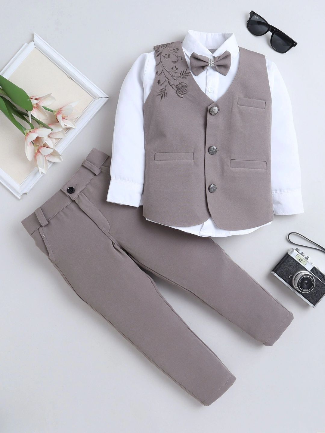 Miss & Chief Boys Floral Embroidered 3 Piece Suit Set With Bowtie-picture-14