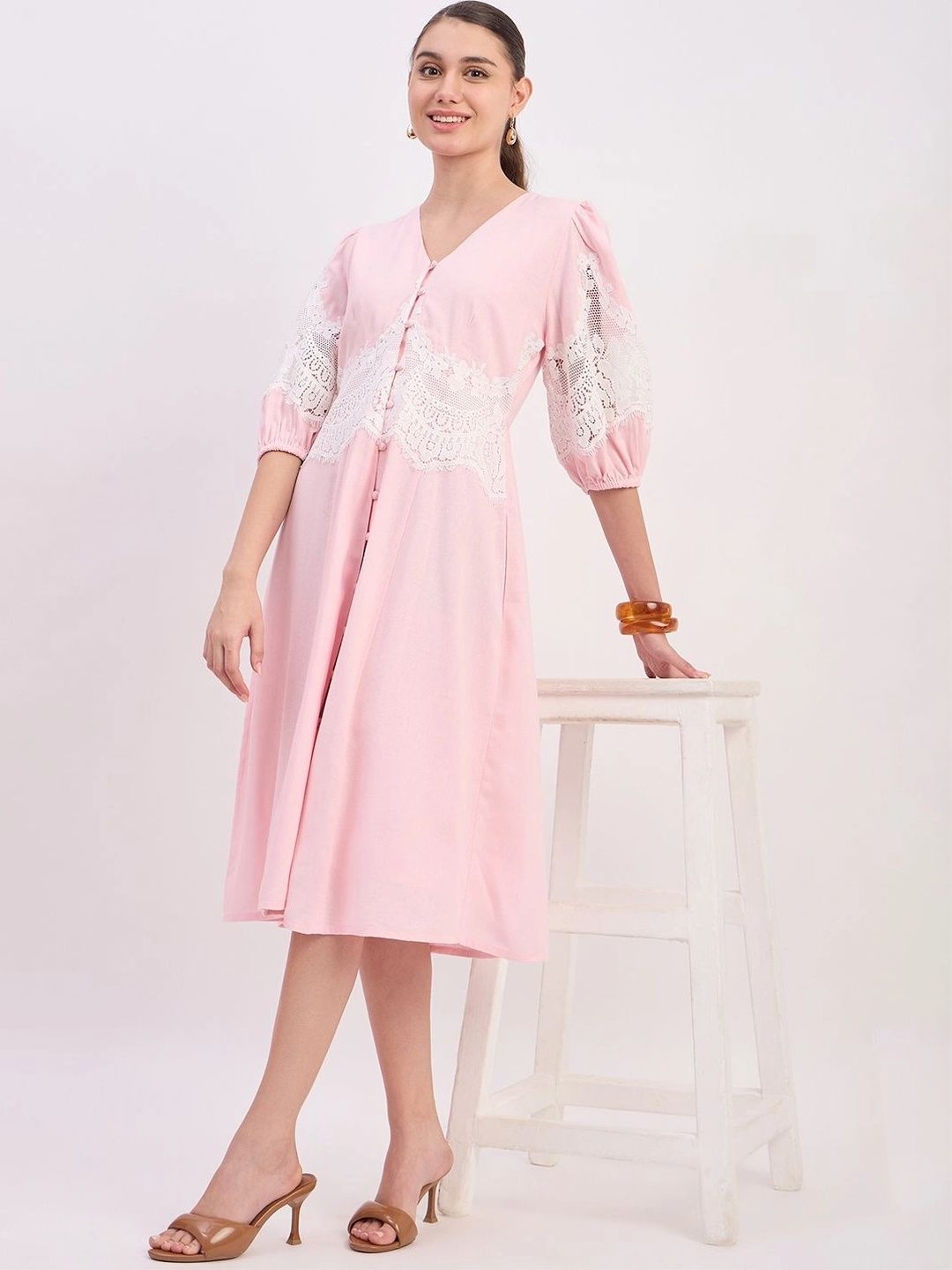 Madame Puff Sleeve A-Line Midi Dress-image-46