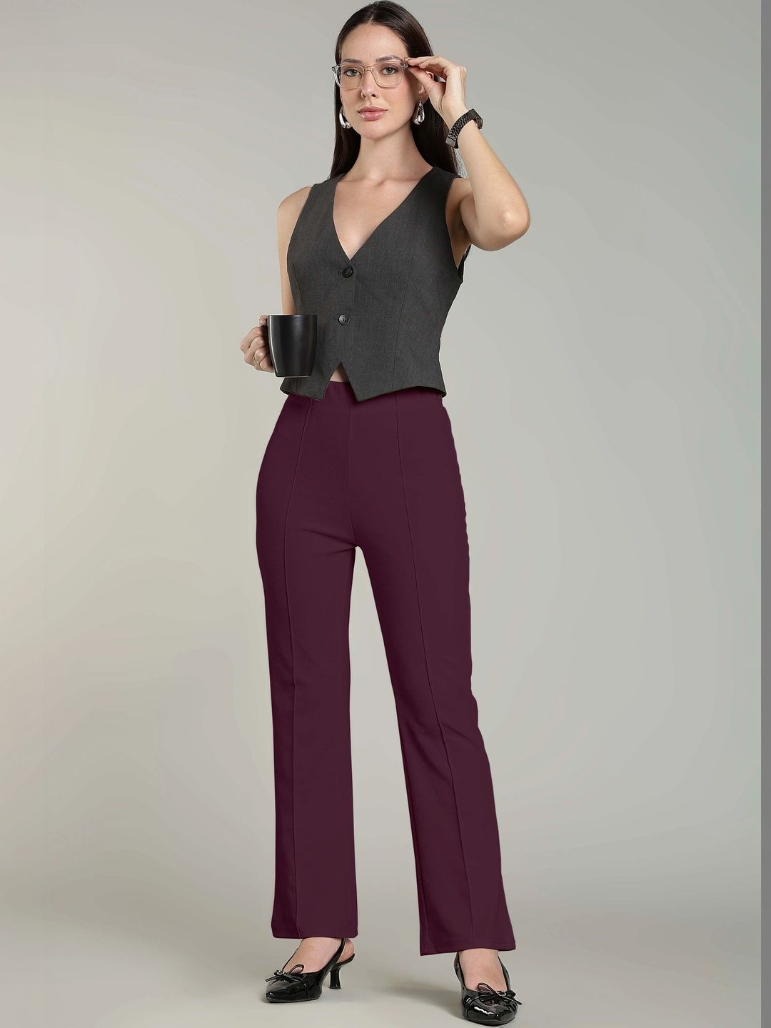 HERE&NOW Women Relaxed Easy Wash Trousers-picture-51