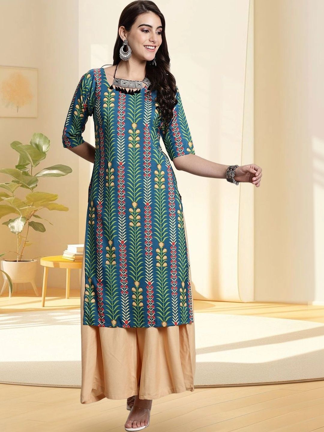 HERE&NOW Women Printed Floral Crepe Kurta-picture-46