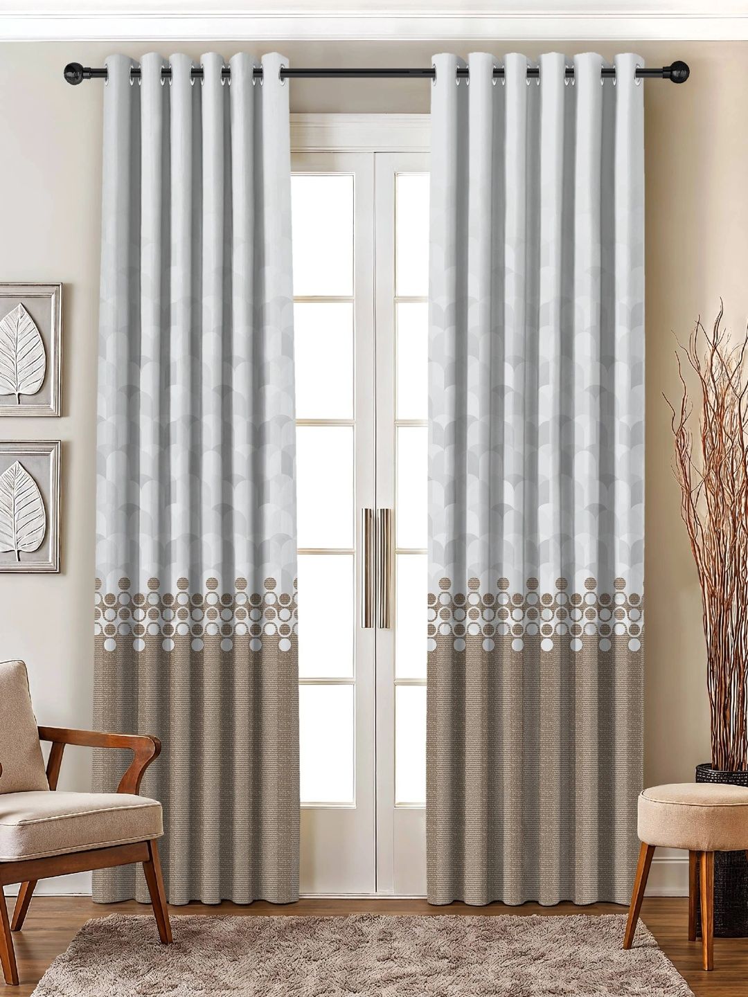 CASABLEU Coffee Brown Set of 2 Geometric Room Darkening Long Door Curtain-picture-44