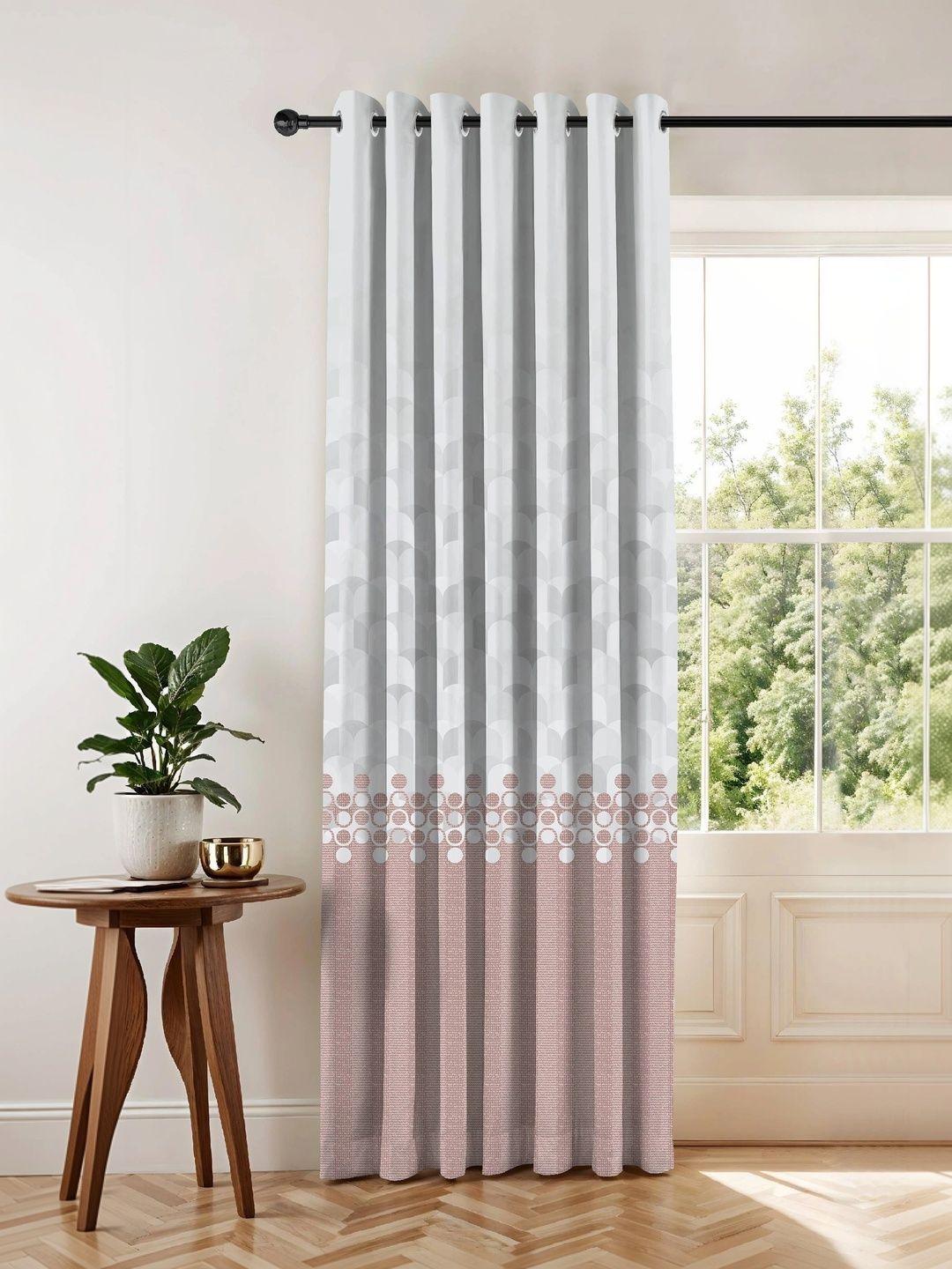 CASABLEU Pink Geometric Room Darkening Door Curtain-image-47