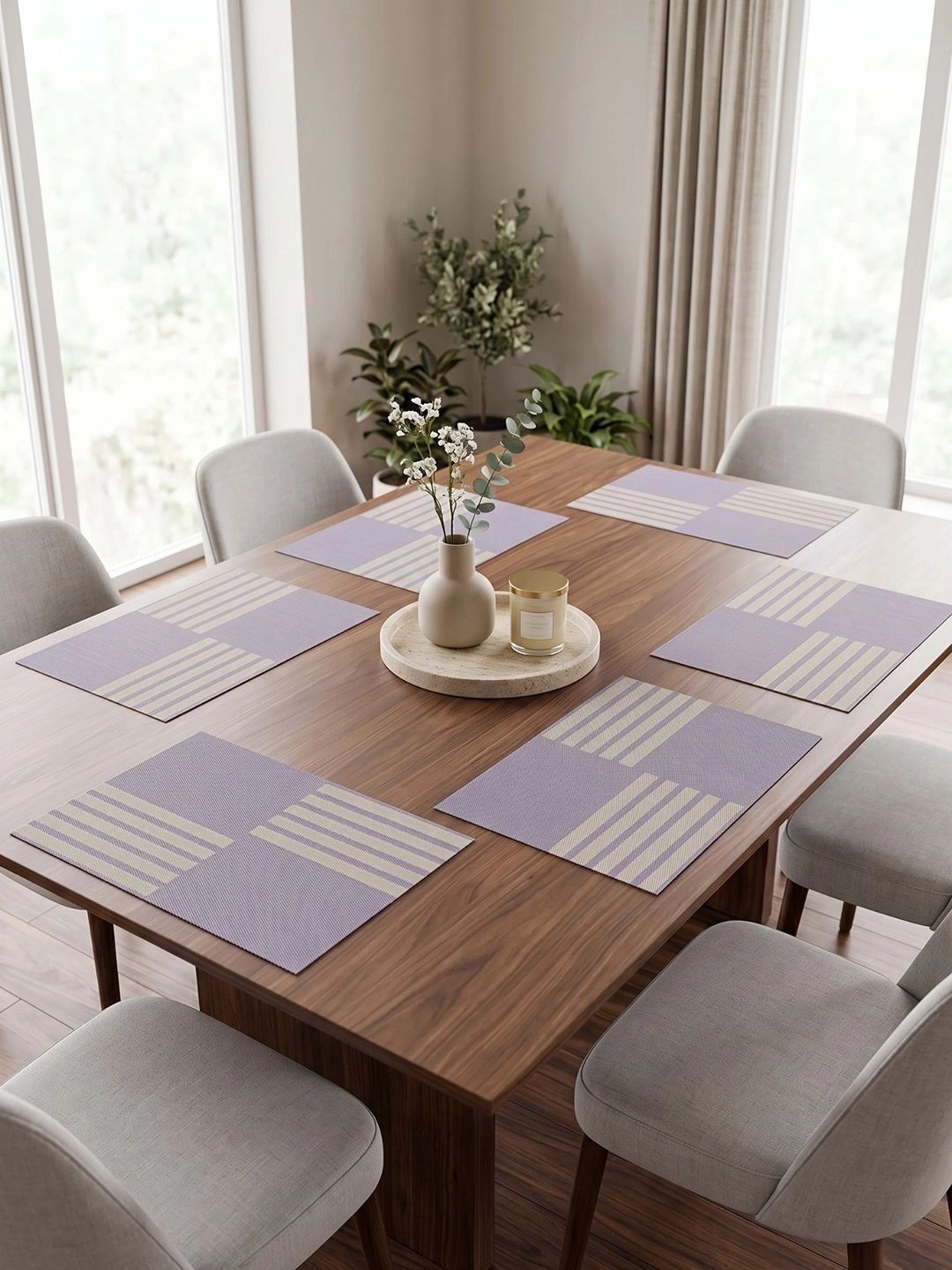 Myntra Elegant Homes 8-Pcs Purple Striped Rectangle Table Placemats-picture-58