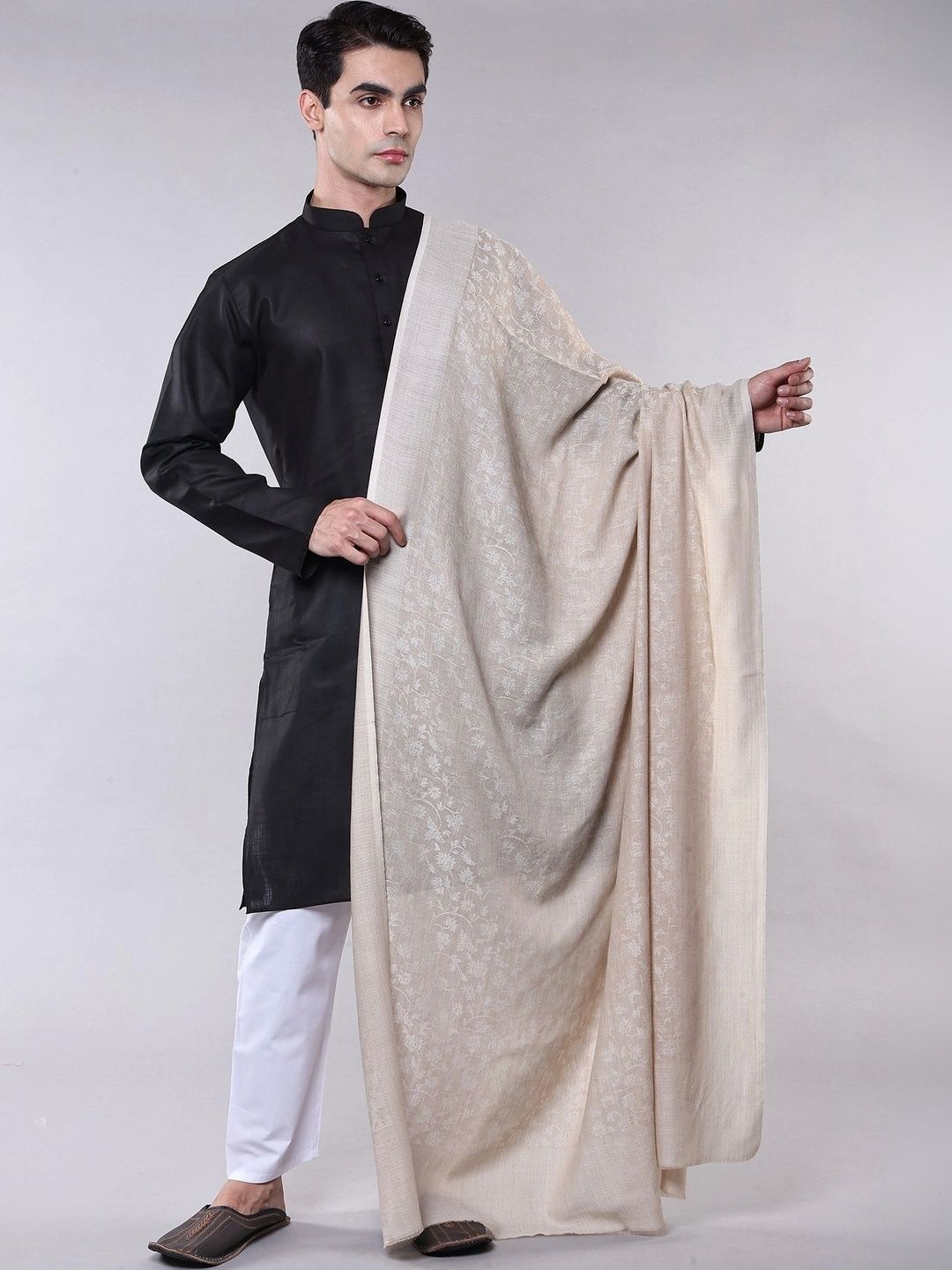 Exotic India Unisex Floral Woven Design Shawl-image-19