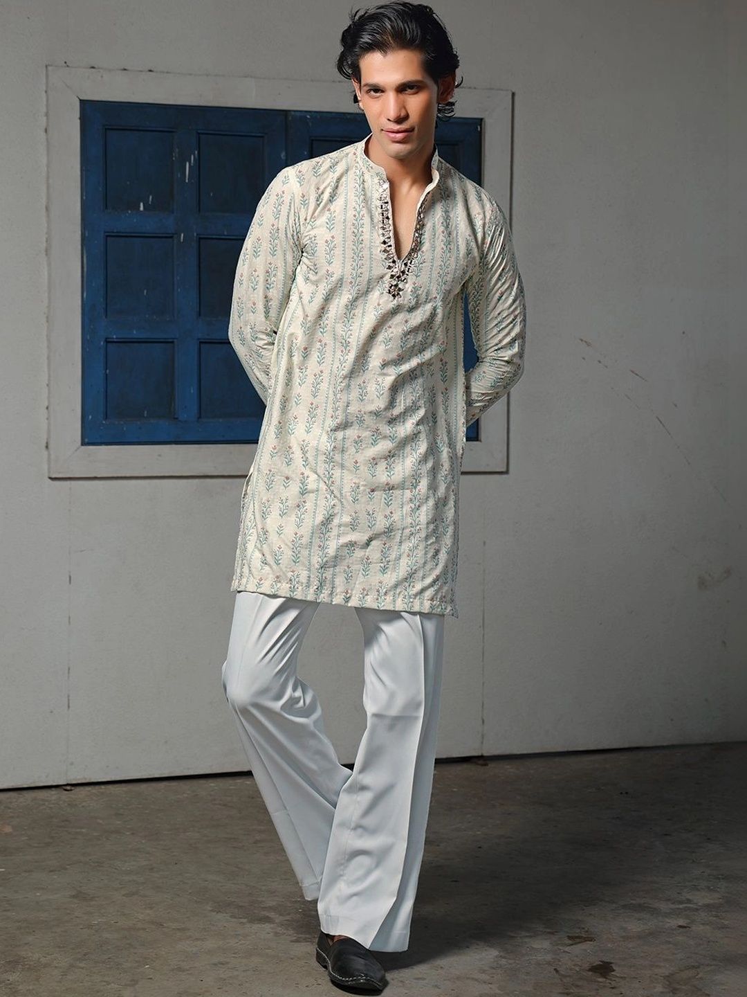 Varbandhan Men Printed Mirror Work Jacquard Kurta-picture-28