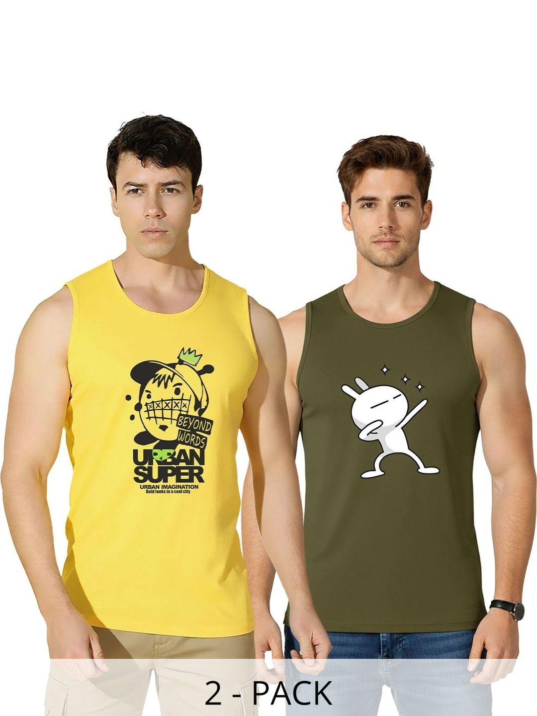 SLOWLORIS Pack of 2 Printed Cotton Gym Vest-picture-36