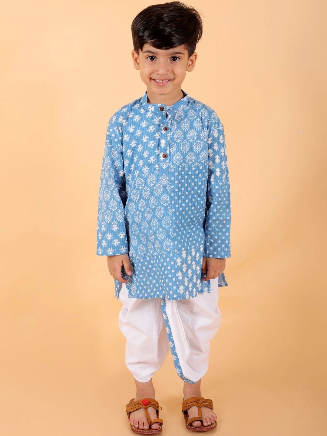 Sangria Boys Ethnic Motifs Printed Regular Pure Cotton Kurta with Dhoti Pants-picture-32