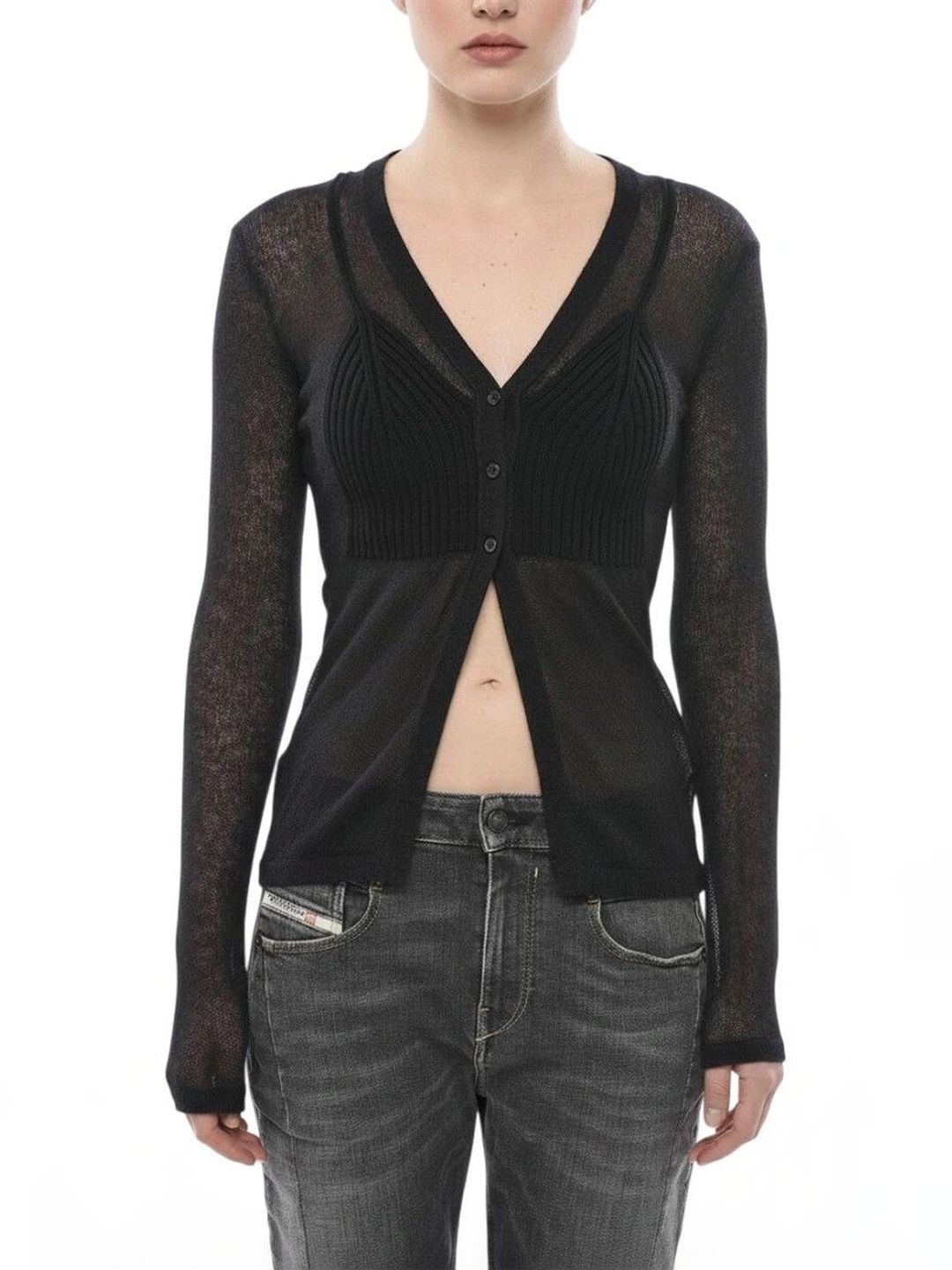 DIESEL Women V-Neck Long Sleeves Crop Sweaters-picture-34