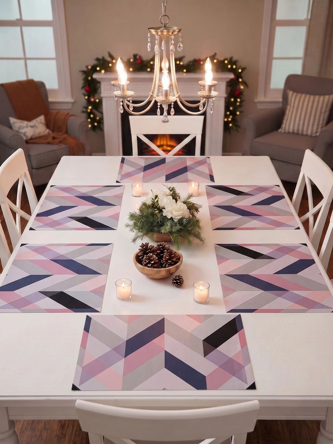 Myntra Elegant Homes 8-Pcs Pink & Grey Printed Rectangle Table Placemats-picture-32