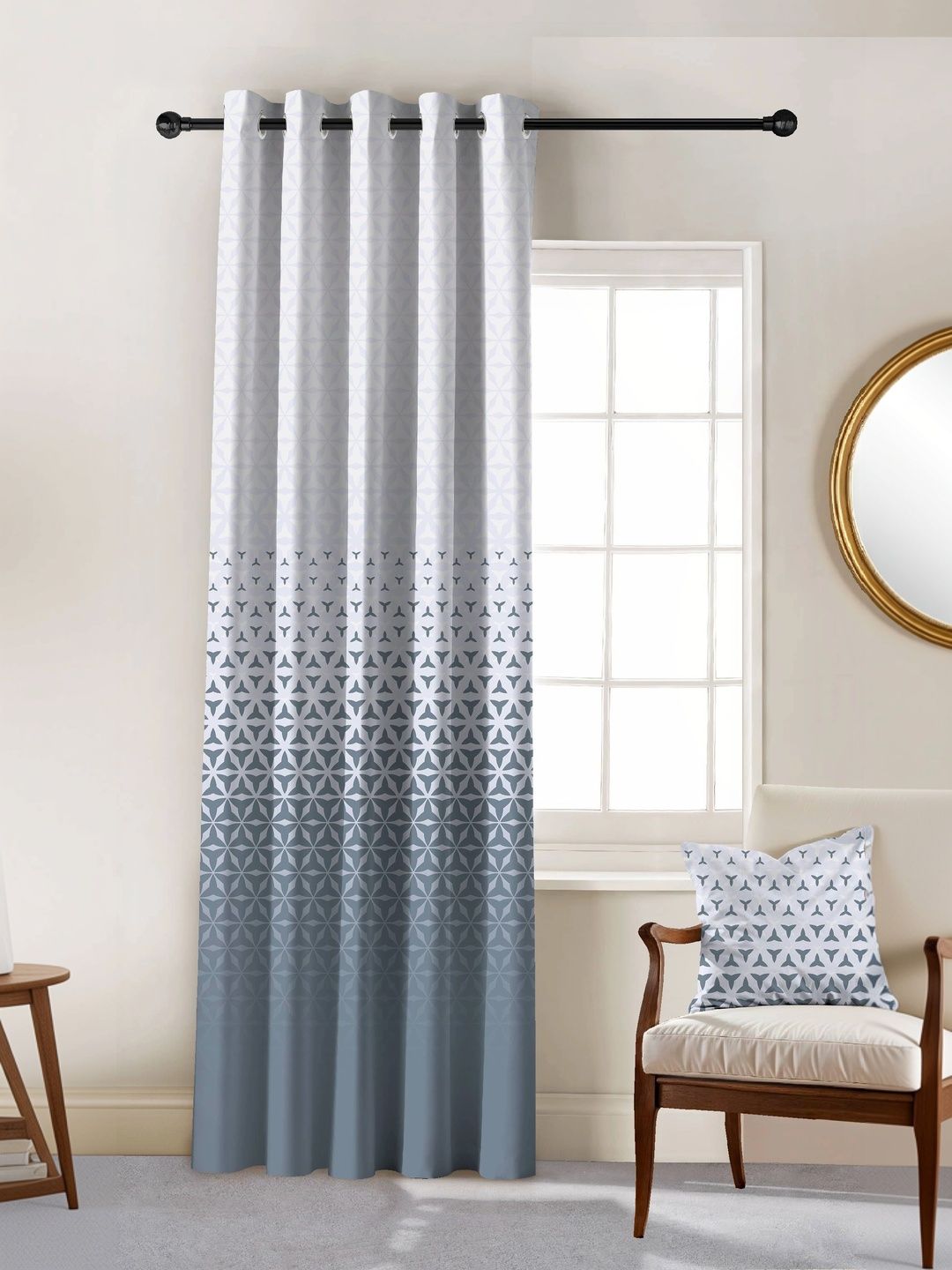 CASABLEU Blue Geometric Room Darkening Long Door Curtain-picture-14