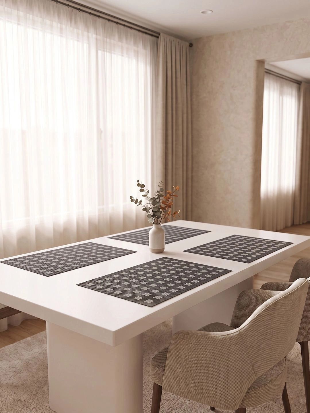 Myntra Elegant Homes 4-Pcs Black Printed Rectangle Table Placemats-picture-34