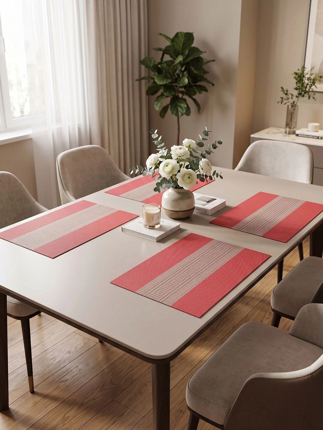 Myntra Elegant Homes 4-Pcs Red Printed Rectangle Table Placemats-picture-11
