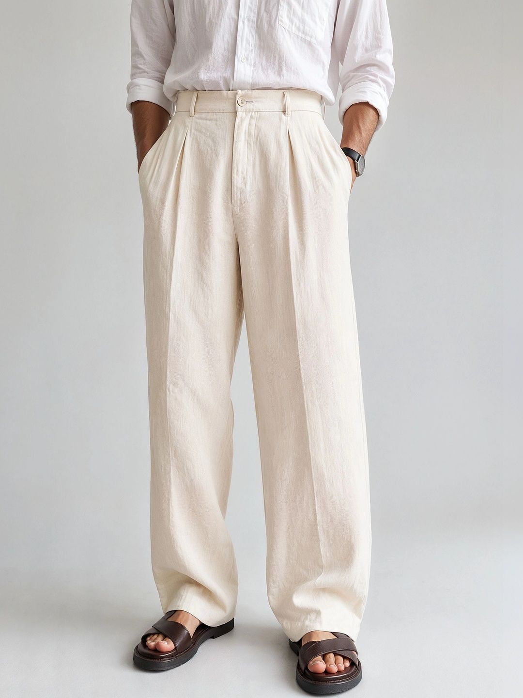 COZY & COVE Men Relaxed Straight Leg Easy Wash Pleated Trousers-picture-55
