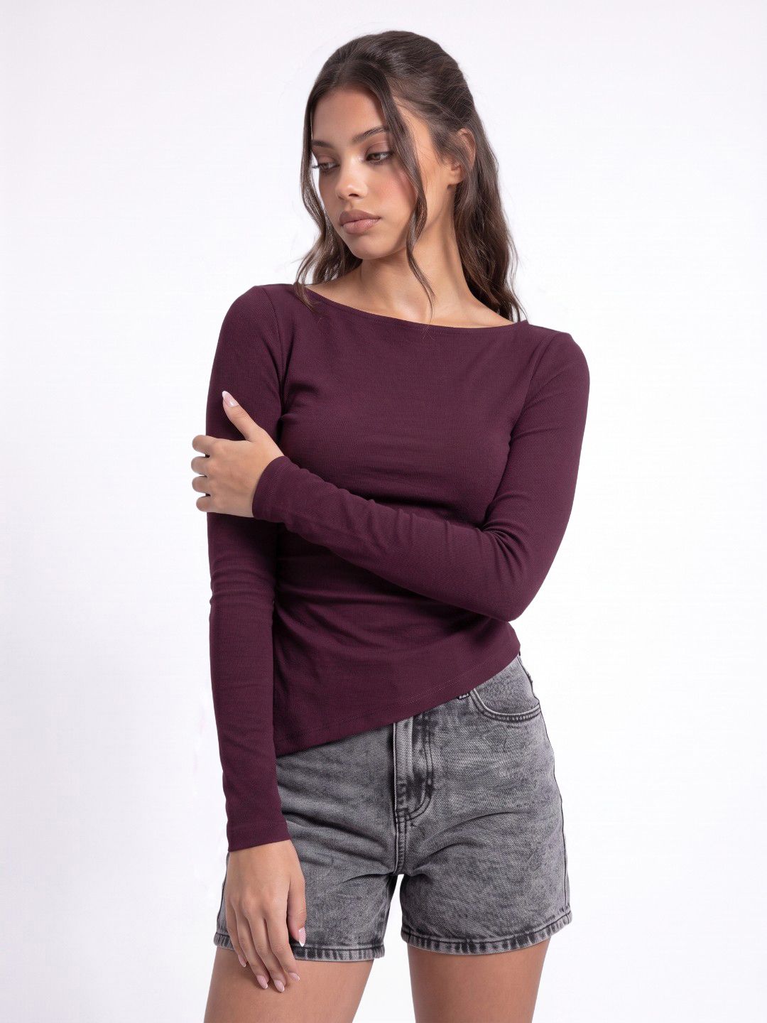 glitchez Boat Neck Textured Fitted Top-picture-23