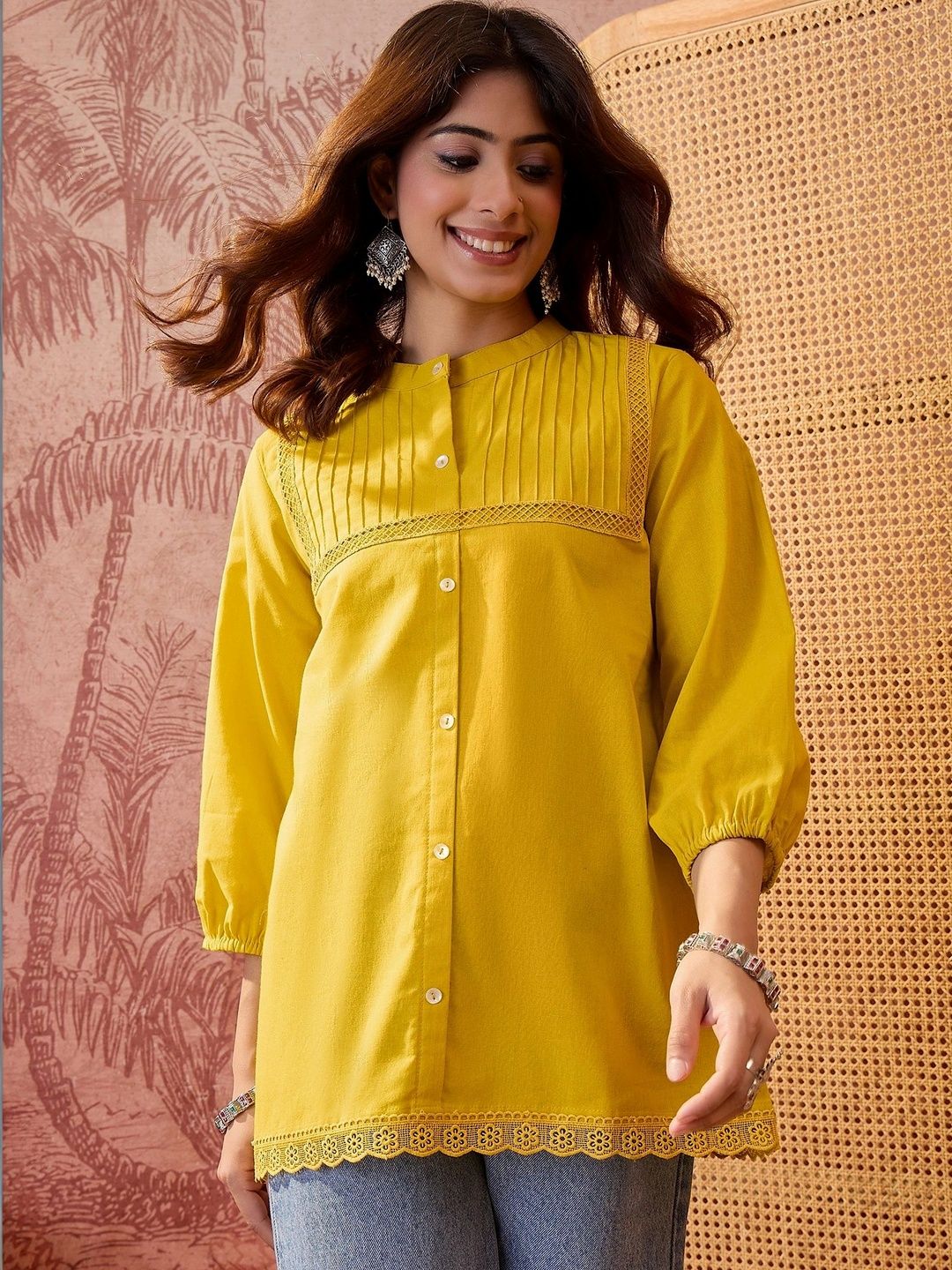 Sangria Mandarin Collar Cotton Top-picture-17