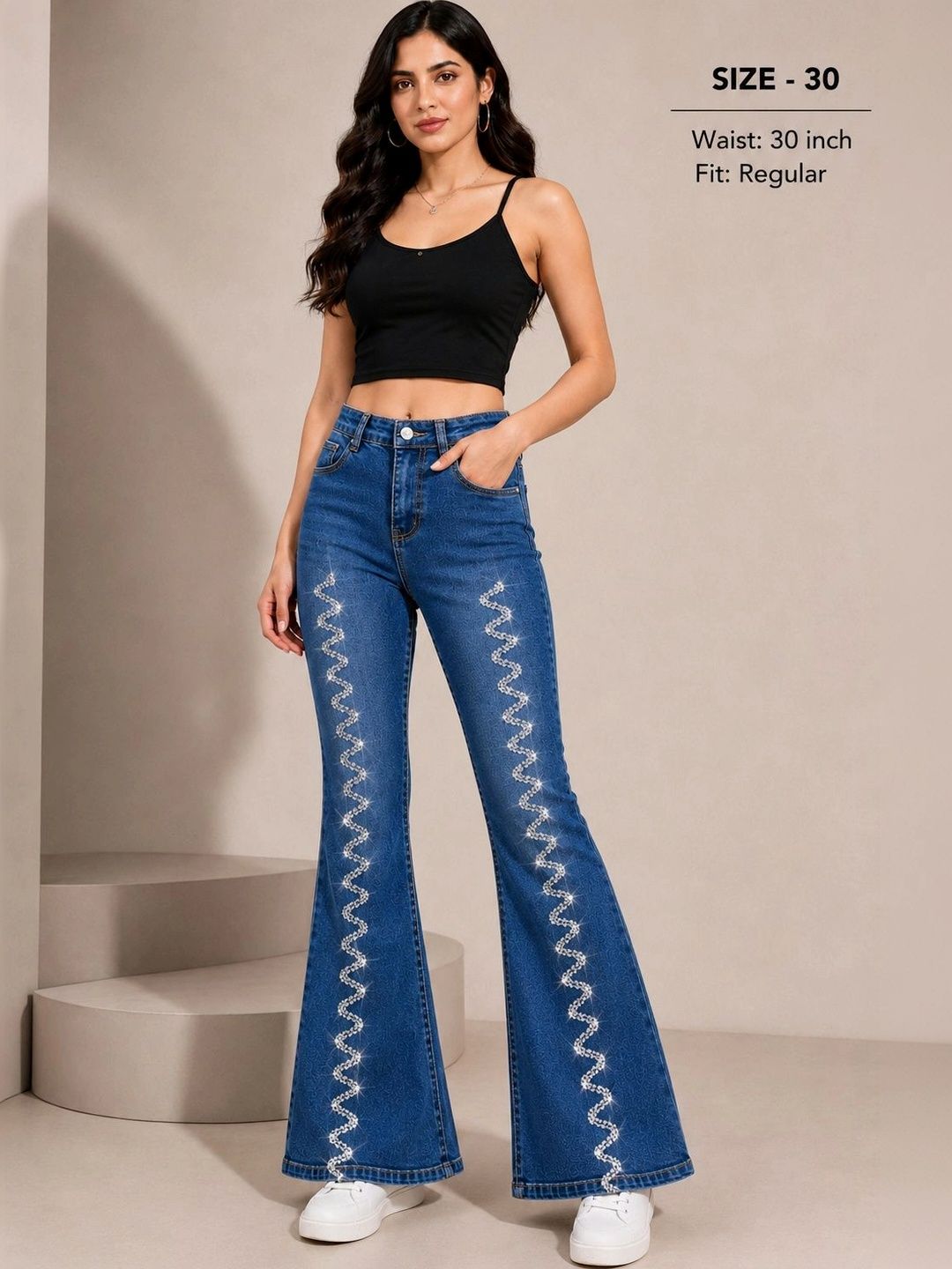 DS CREATIVE Women Bootilicious Bootcut High-Rise Light Fade Embellished Stretchable Jeans-picture-12
