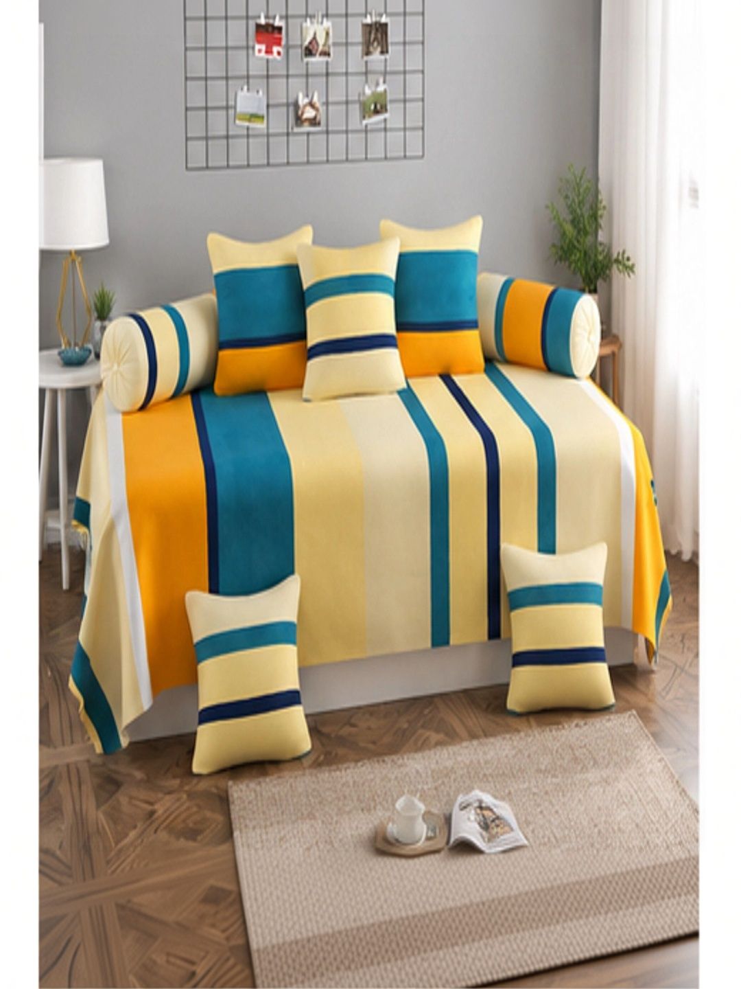 A Next Step Set Of 8 Blue & Yellow Printed Diwan Set-picture-17