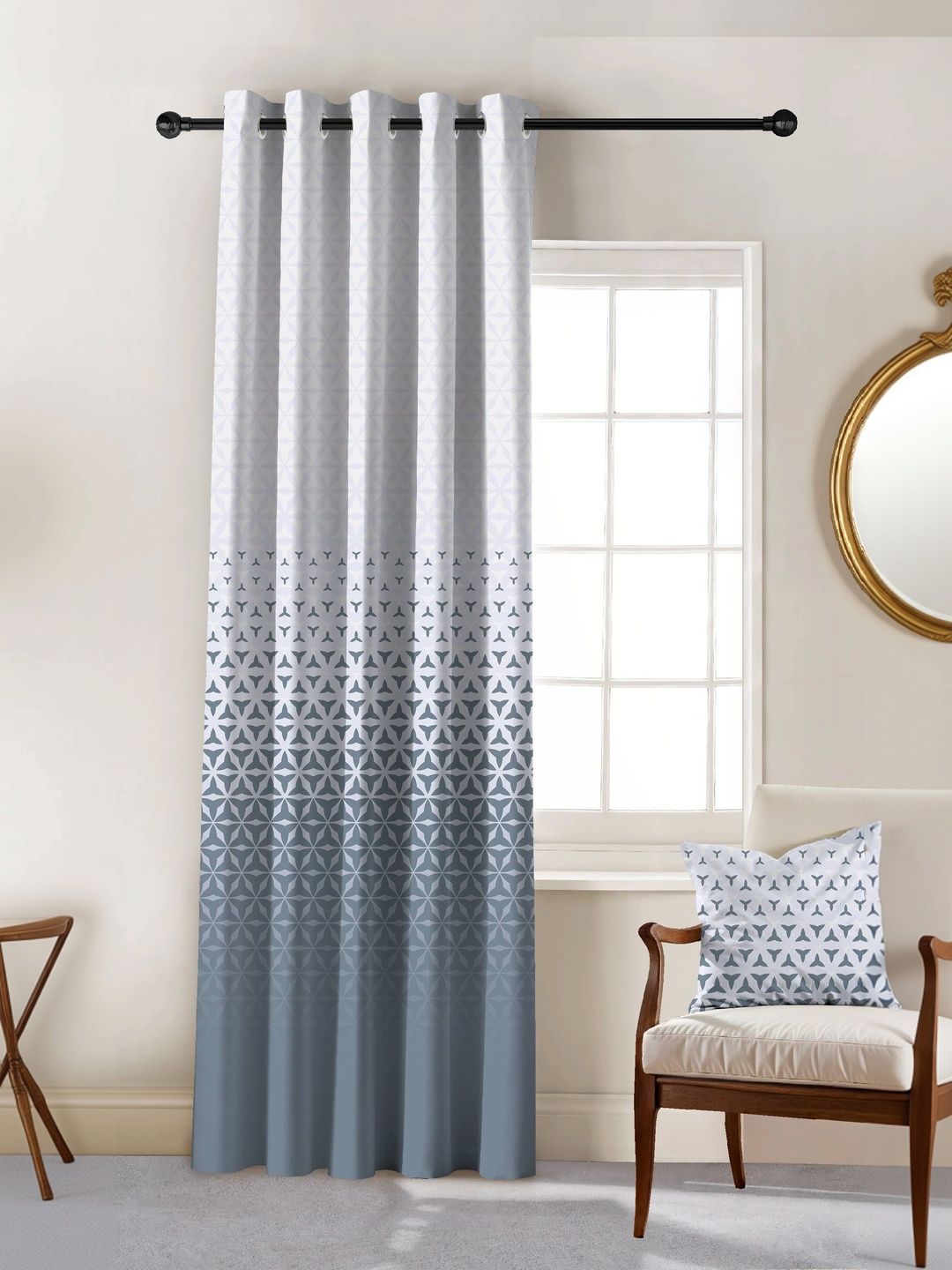 CASABLEU Blue Set of 2 Geometric Room Darkening Door Curtain-image-13