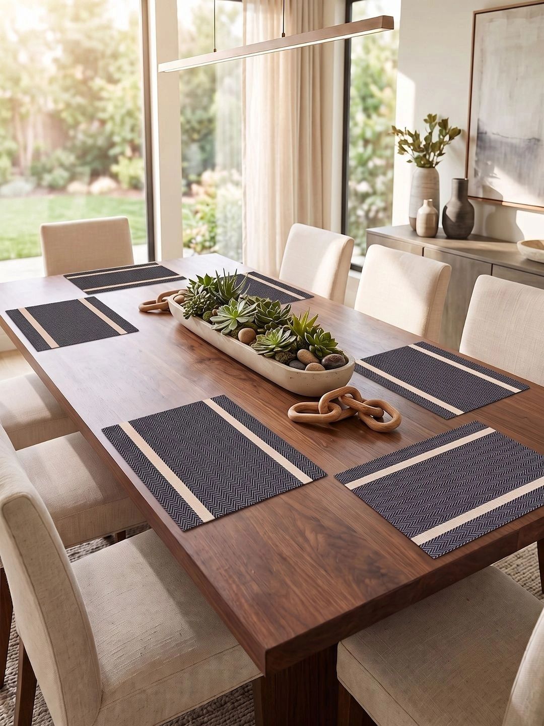 Myntra Elegant Homes 8-Pcs Black Striped Rectangle Table Placemats-picture-27